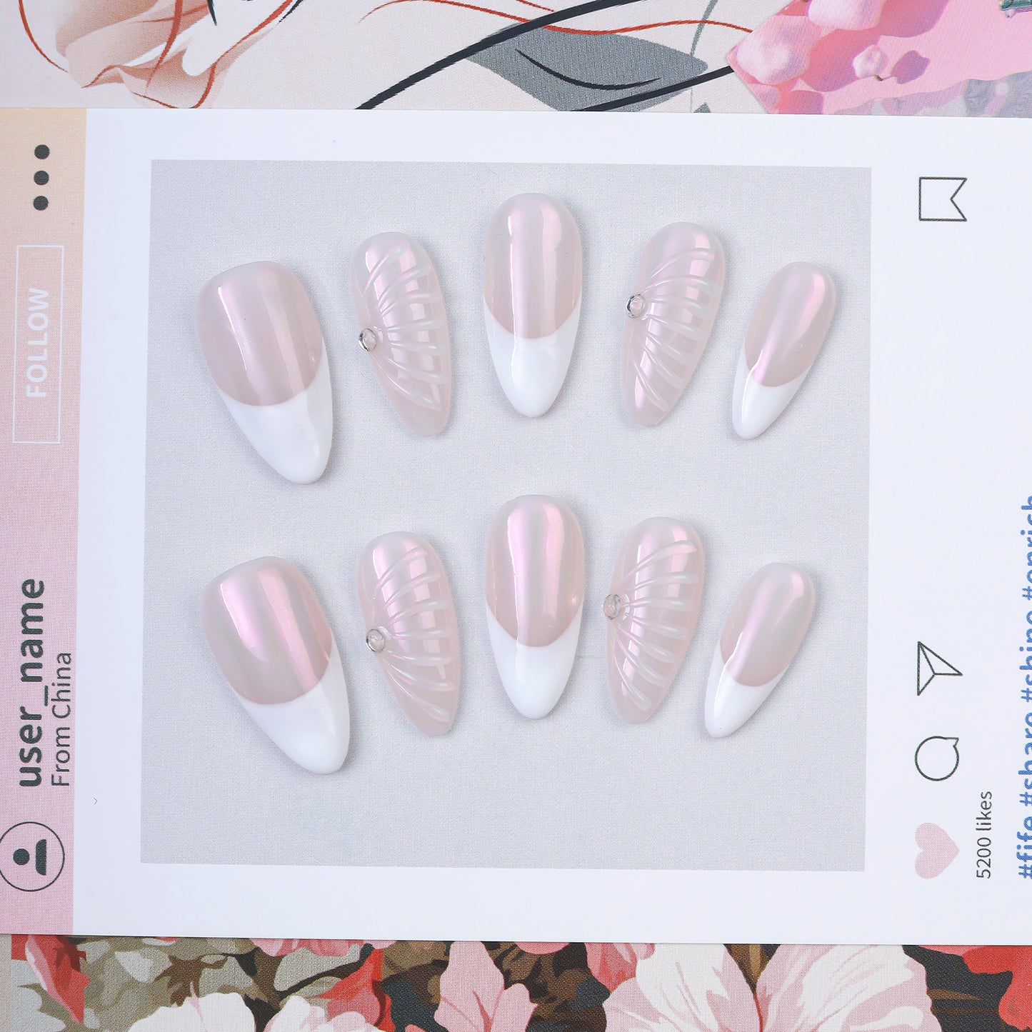 Cats Eye Mirror Powder French Tip Press on Nails Acrylic False Nails French Artificial Fingernails With Glue Packaging Box