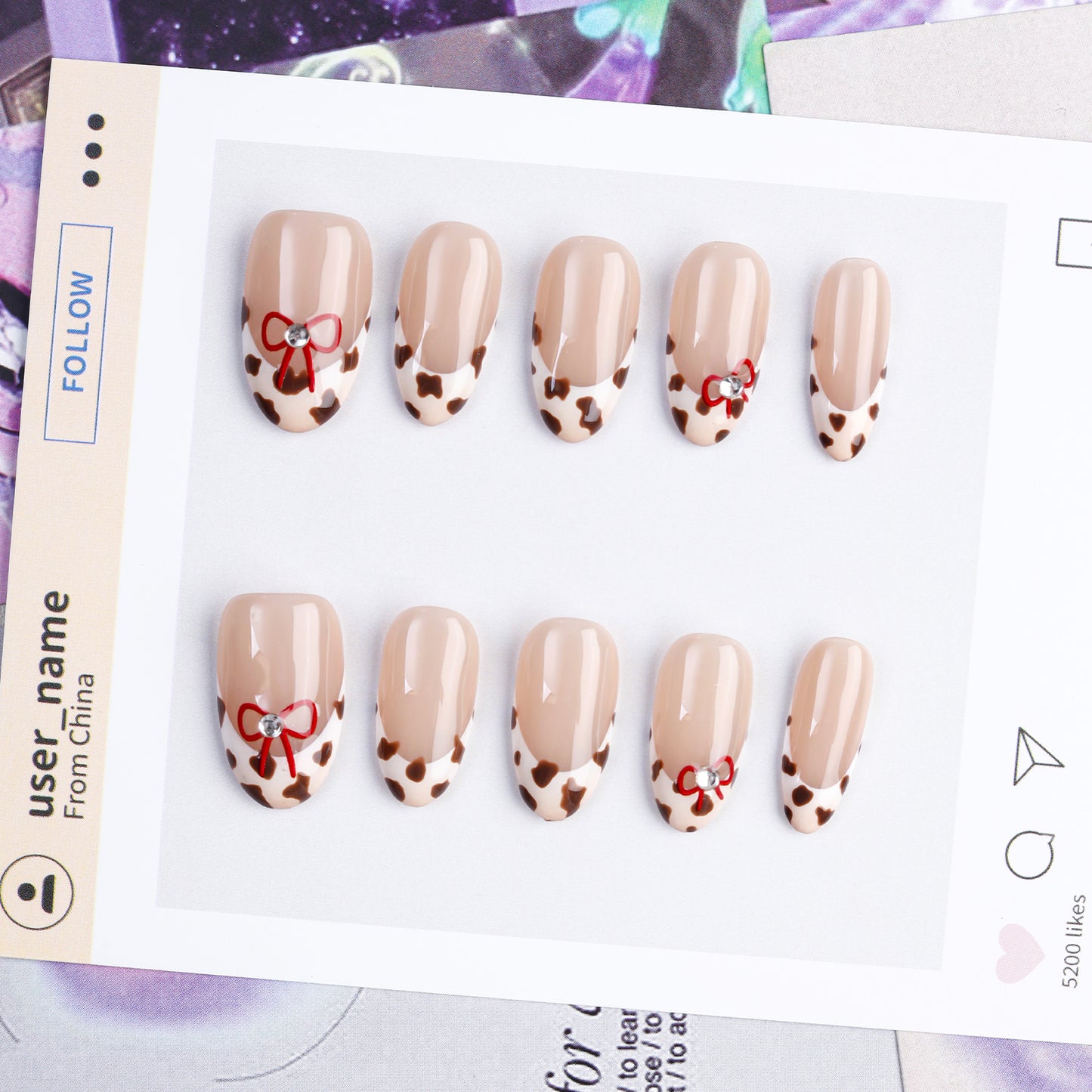 Wholesale Short Medium Almond Leopard Print French Fake Nails Handmade Press-on Acrylic False Nails Soft Artificial Fingernails