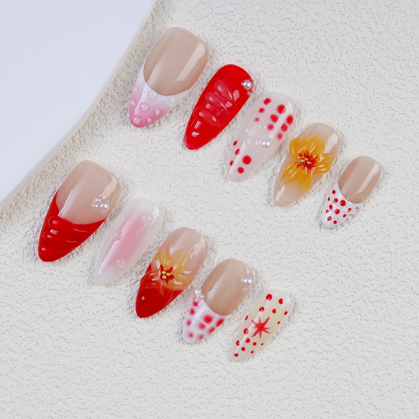 Hot Sale High Quality 3D Acrylic Almond Shape Embossed Design Artificial Fingernails Full Coverage Press-on Nails Nails NAILOOK