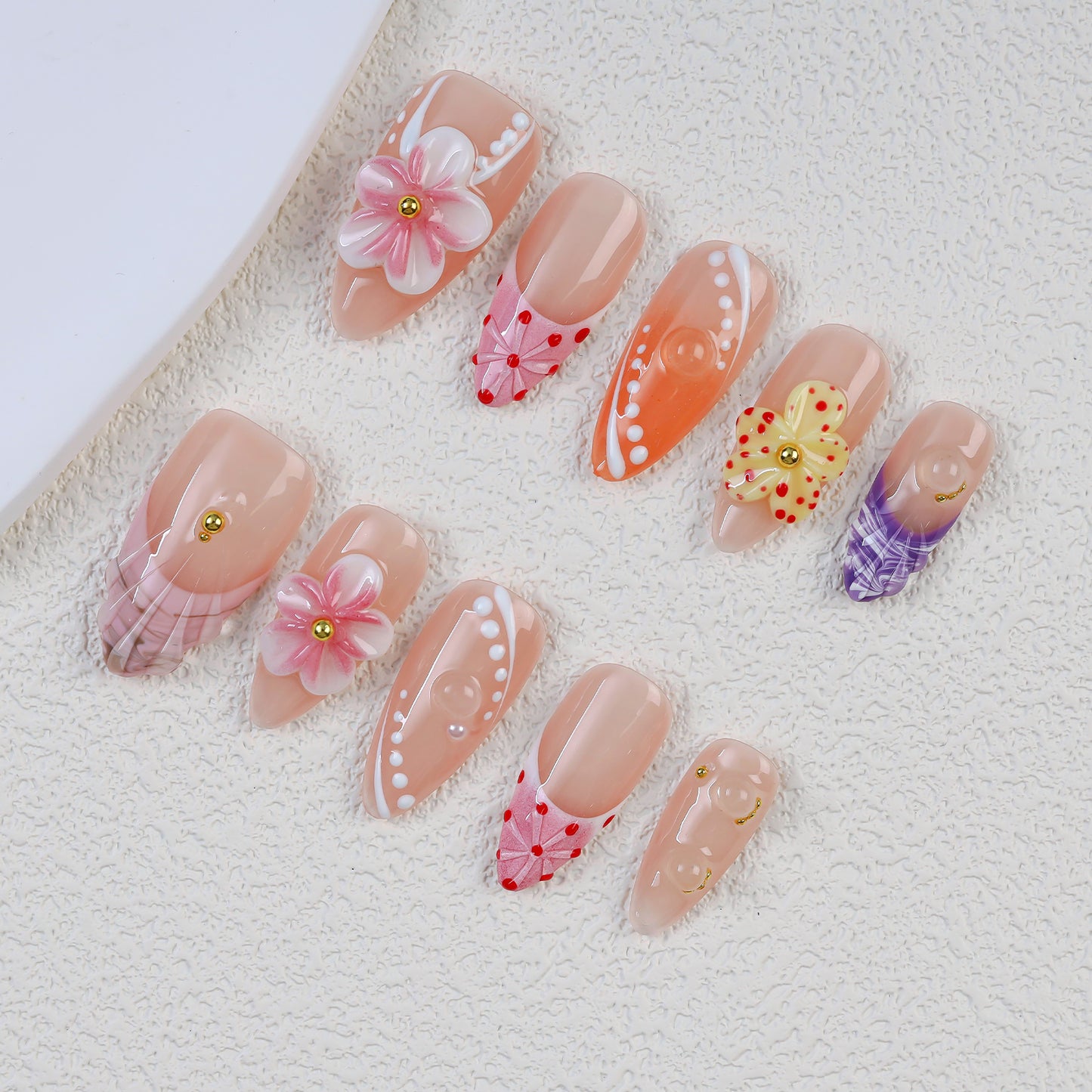 Handmade 3D Flower Design Acrylic False Nails Hot Sale Wholesale Press on Faux Ongles Artificial Fingernails for Women