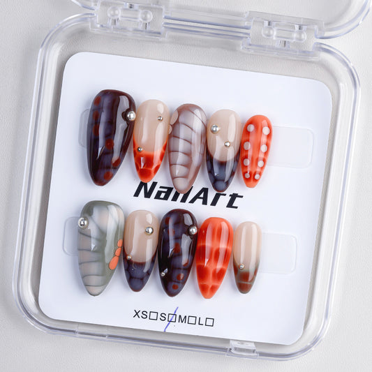 Wholesale High Quality Gel Wear Nail Punk Y2K Almond Colorful Blooming Black Panting False Nails Handmade Press for Finger