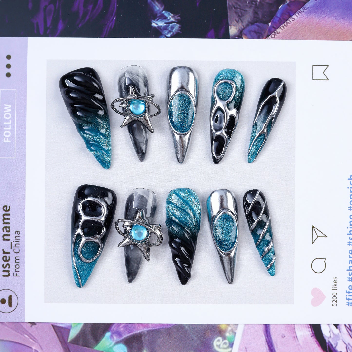 New Design Handmade 3D Butterfly Press Nails Custom FAUX ONGL Private Label Fake Artificial Fingernails 10 Pcs Set for Gift