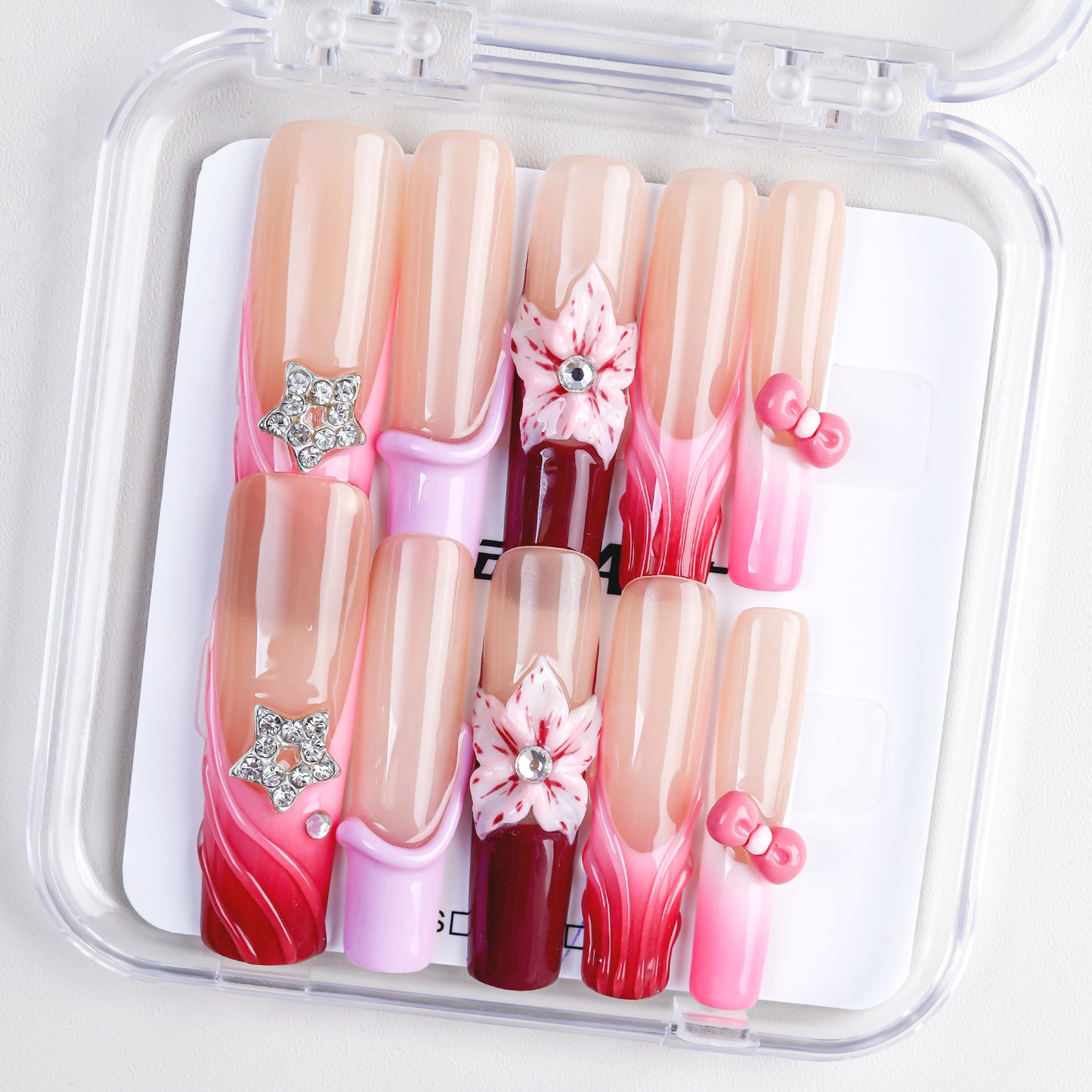 Wholesale High Quality Fashionable Artificial French Press Nails Luxury Super Long Square Glitter False Nail 10pcs Fingers