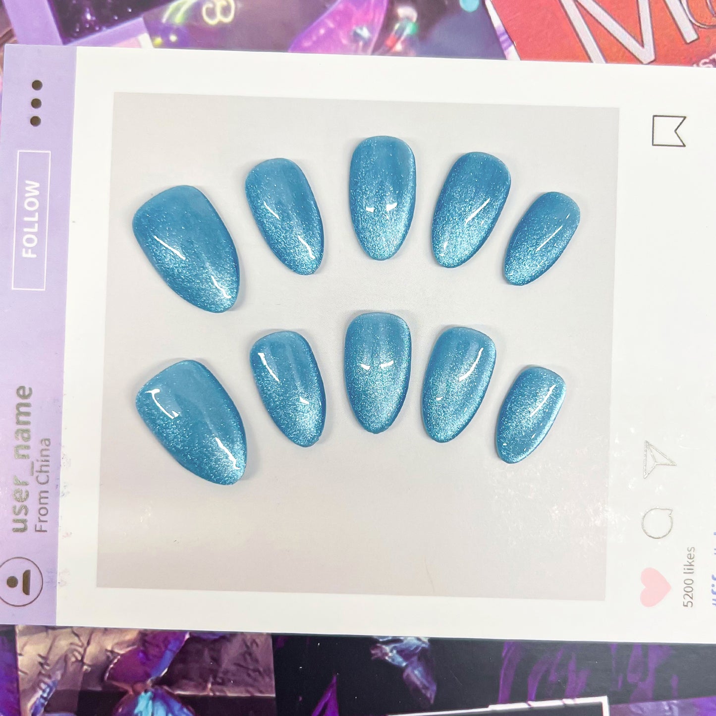 Multi-color Cats Eye Short Almond Handmade Press on Nails 10 Pcs High Quality Wholesale Reusable False Nails with Glue