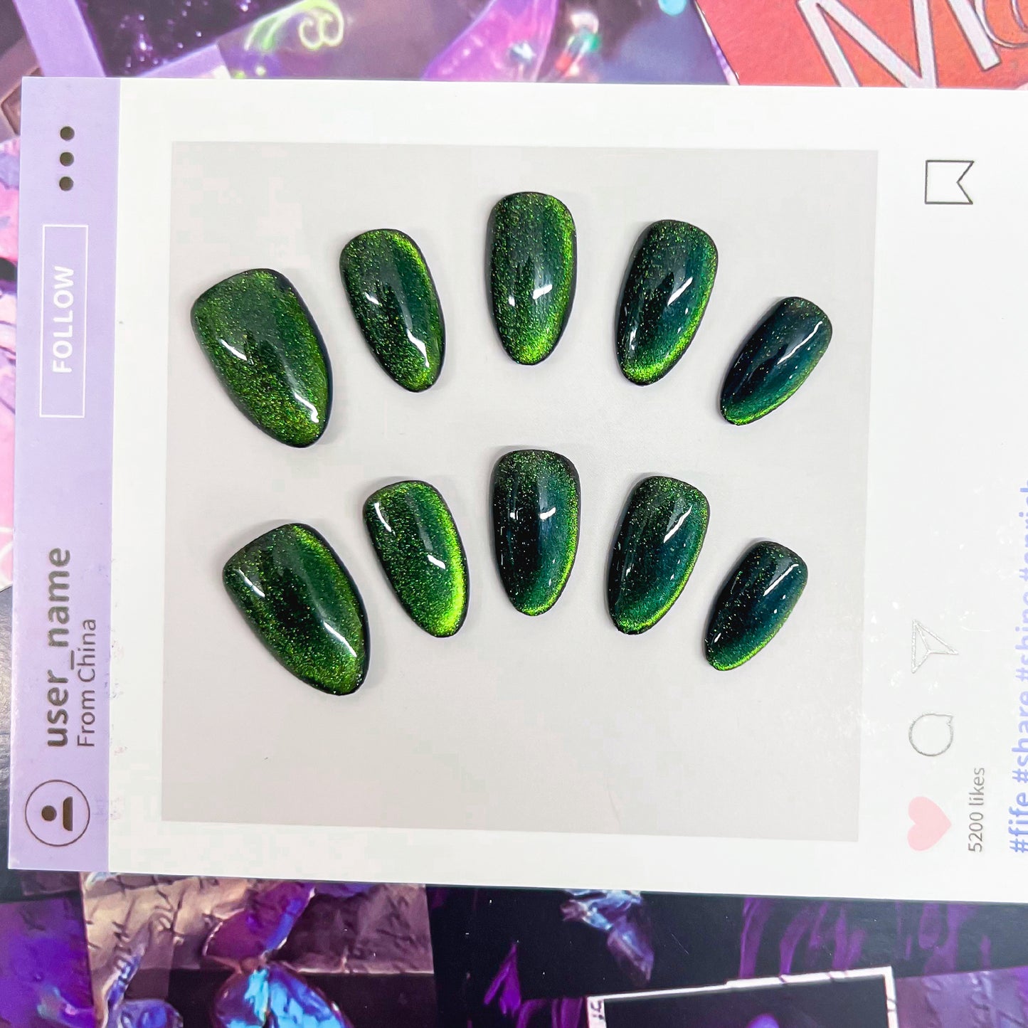 Multi-color Cats Eye Short Almond Handmade Press on Nails 10 Pcs High Quality Wholesale Reusable False Nails with Glue