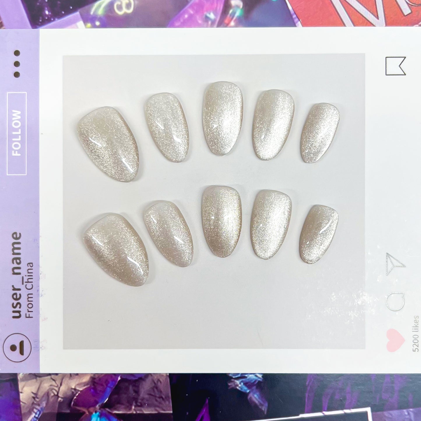 Multi-color Cats Eye Short Almond Handmade Press on Nails 10 Pcs High Quality Wholesale Reusable False Nails with Glue