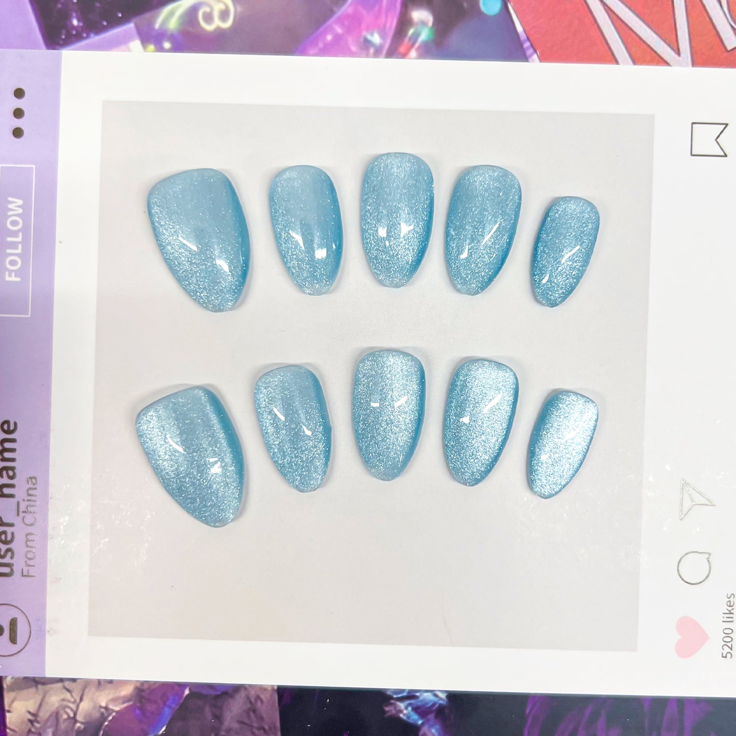 Multi-color Cats Eye Short Almond Handmade Press on Nails 10 Pcs High Quality Wholesale Reusable False Nails with Glue