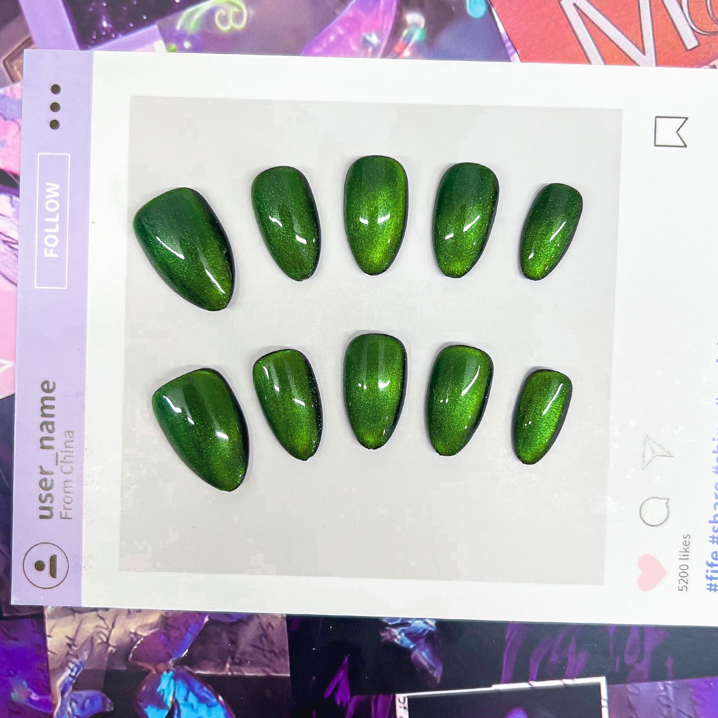 Multi-color Cats Eye Short Almond Handmade Press on Nails 10 Pcs High Quality Wholesale Reusable False Nails with Glue