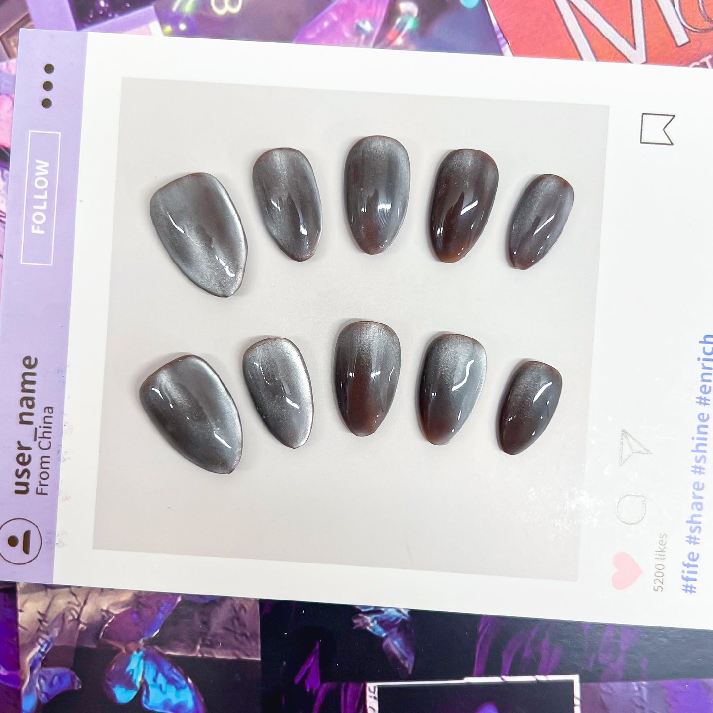 Multi-color Cats Eye Short Almond Handmade Press on Nails 10 Pcs High Quality Wholesale Reusable False Nails with Glue
