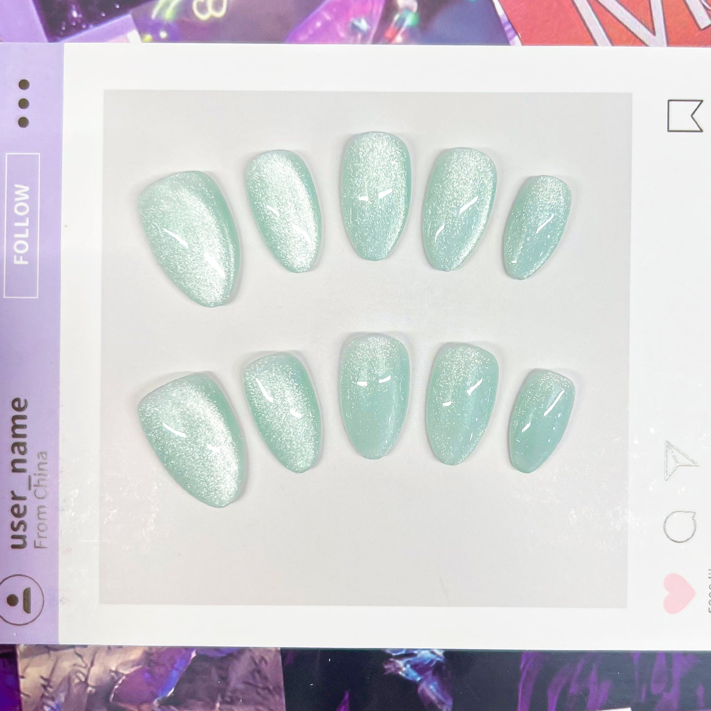 Multi-color Cats Eye Short Almond Handmade Press on Nails 10 Pcs High Quality Wholesale Reusable False Nails with Glue