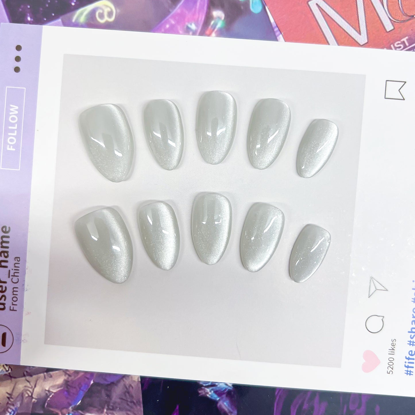 Multi-color Cats Eye Short Almond Handmade Press on Nails 10 Pcs High Quality Wholesale Reusable False Nails with Glue
