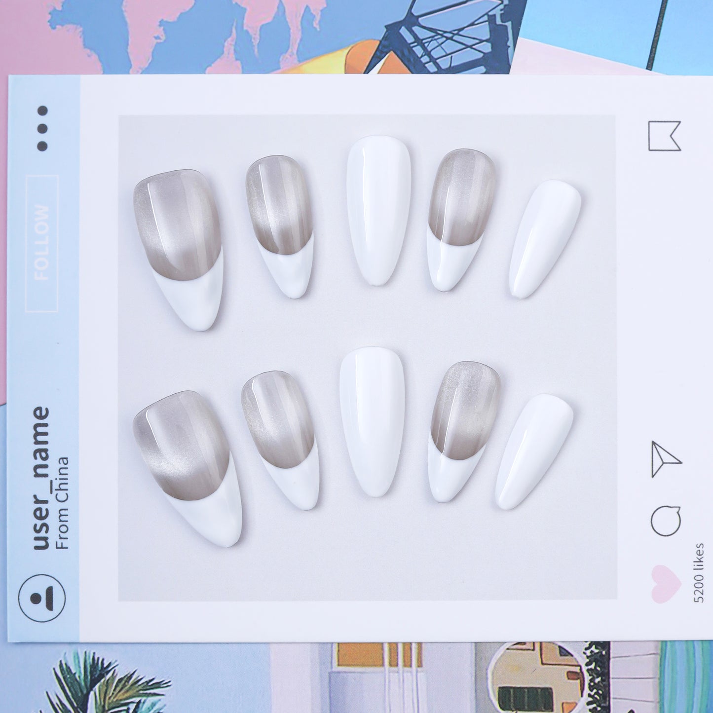 High Quality Custom Handmade Acrylic Almond Shape Fake Nails French White Tip Press on for Fingers Factory Price