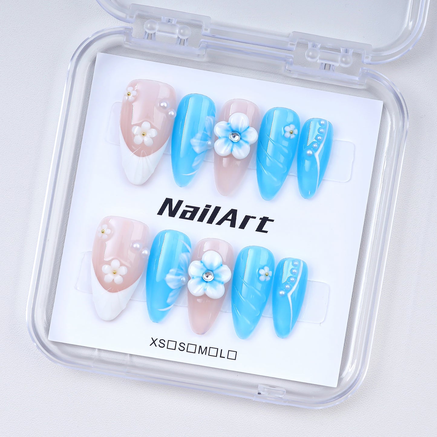 French Almond Romantic Flowers 3D Coffin Shape Design Handmade Press on Nails for Parties Oil Painting Style for Fingers