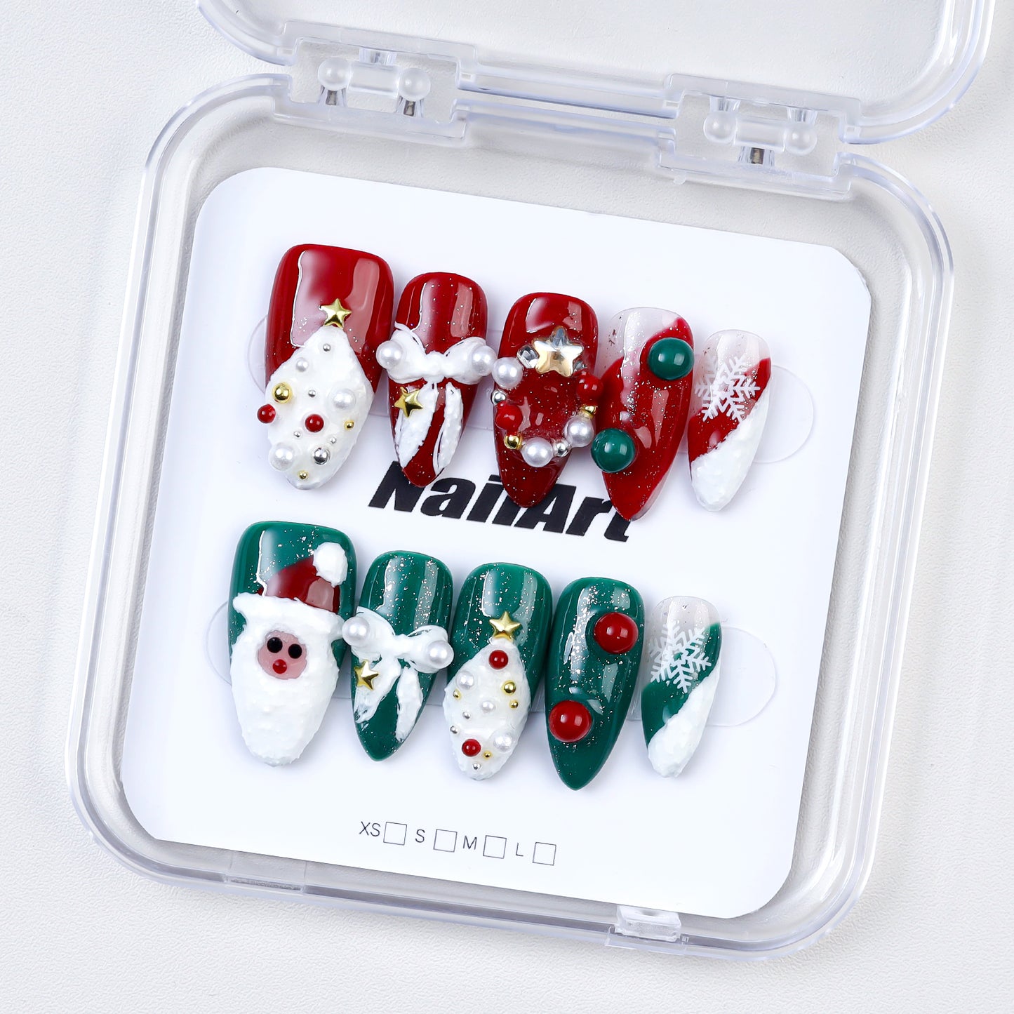 10pcs Luxury 3D Custom Christmas Handmade Press on Artificial Fingernails High Quality Fake Nails for Nail Art Party Gift