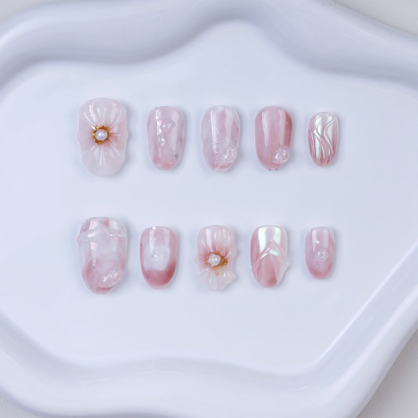 High Quality 10pcs Handmade 3D Short Acrylic Gel Press Nails Cute Summer Design Private Label False Nails