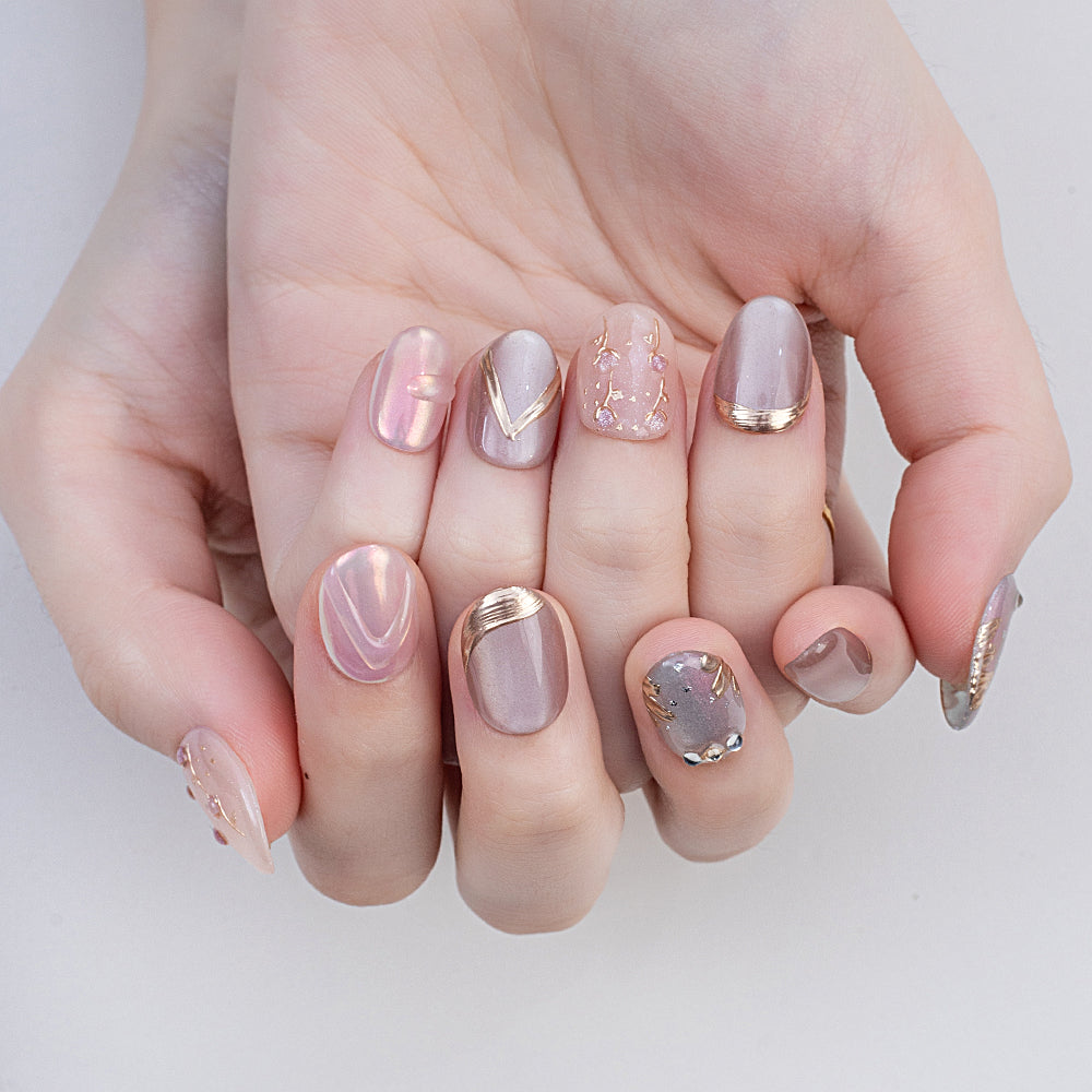 New Arrival Handmade Squoval Press-On Nails Shiny Platinum Cat Eye Design Custom for Fingers Glue