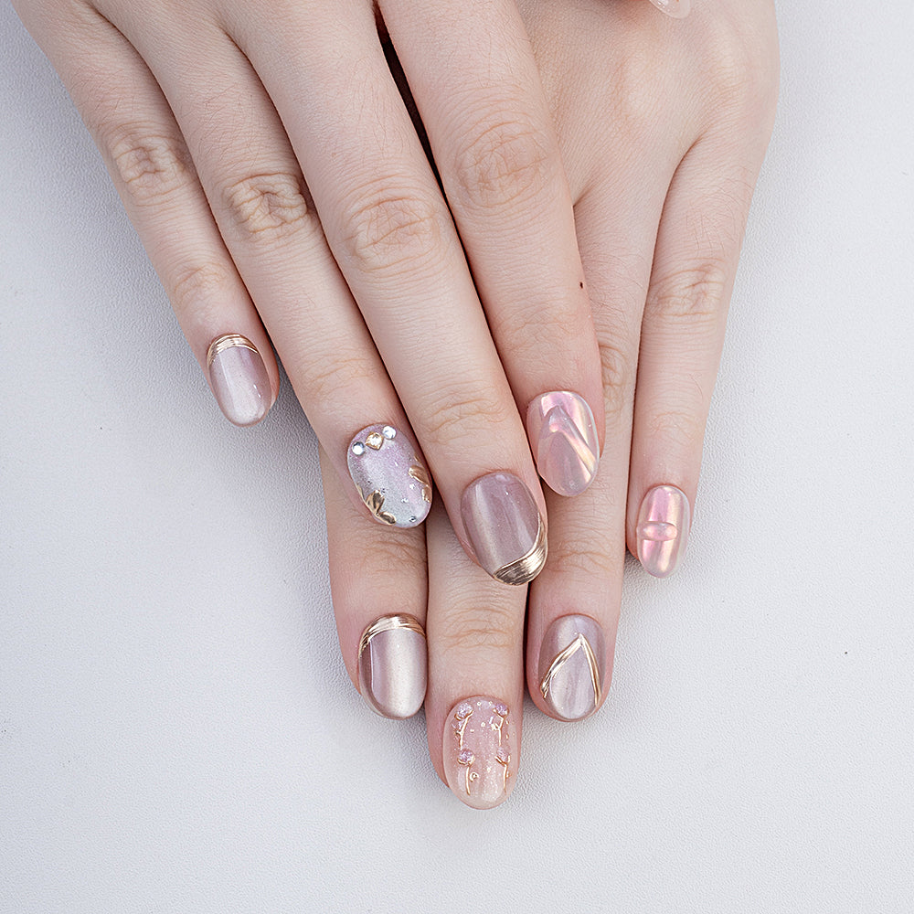 New Arrival Handmade Squoval Press-On Nails Shiny Platinum Cat Eye Design Custom for Fingers Glue