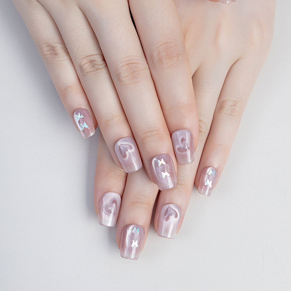 New Design Luxury Pink Heart Cat-eye French Design Full Cover Custom Nails Coffin Almond Press on Nails Wholesale False Nails