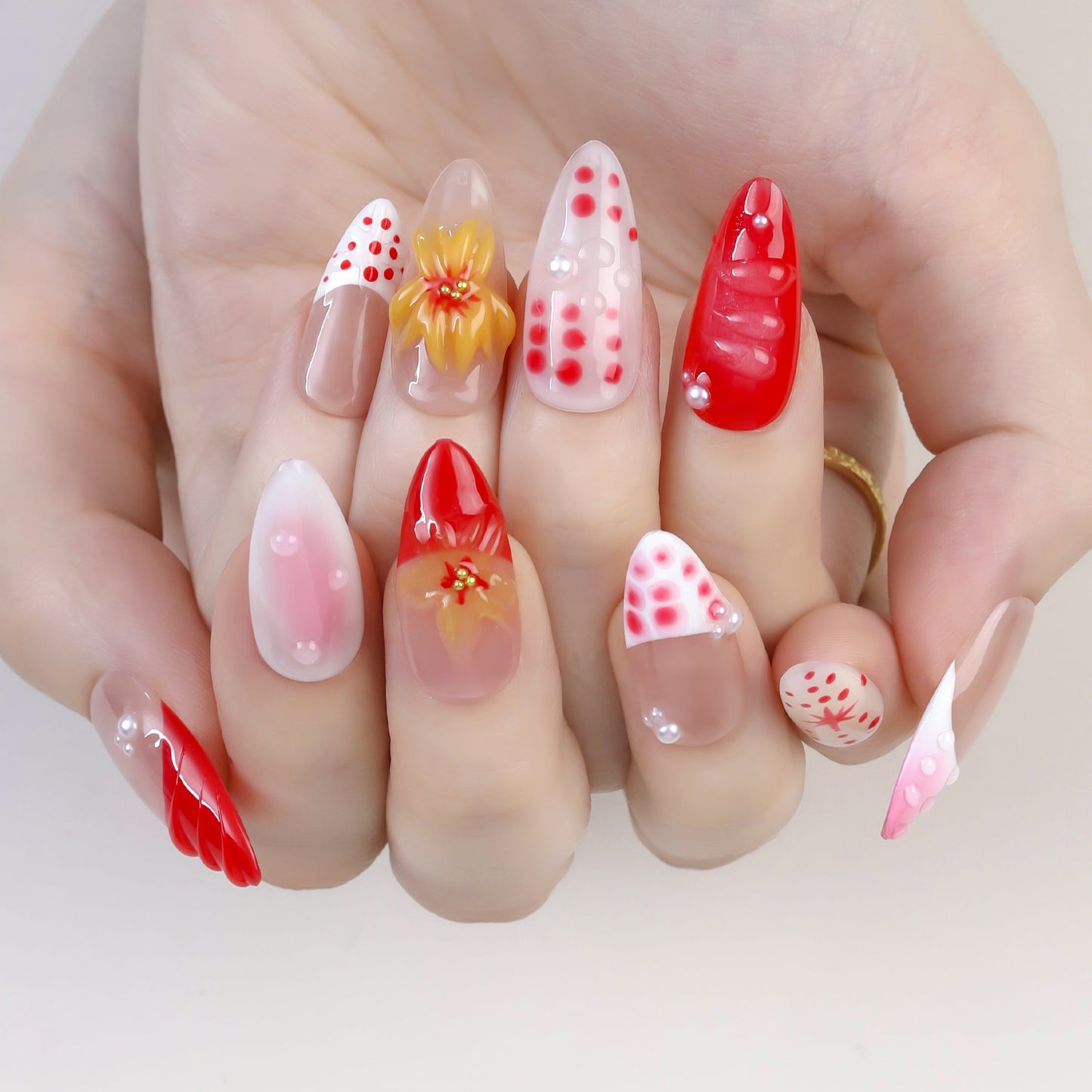 Hot Sale High Quality 3D Acrylic Almond Shape Embossed Design Artificial Fingernails Full Coverage Press-on Nails Nails NAILOOK