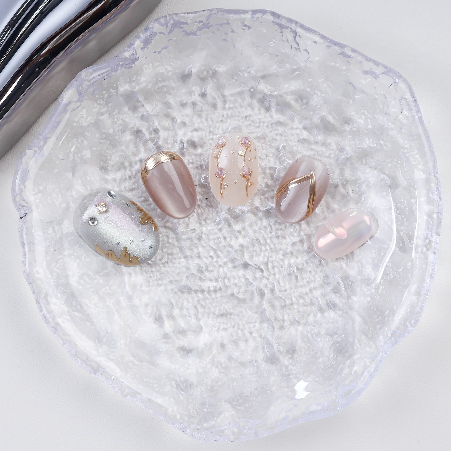 New Arrival Handmade Squoval Press-On Nails Shiny Platinum Cat Eye Design Custom for Fingers Glue
