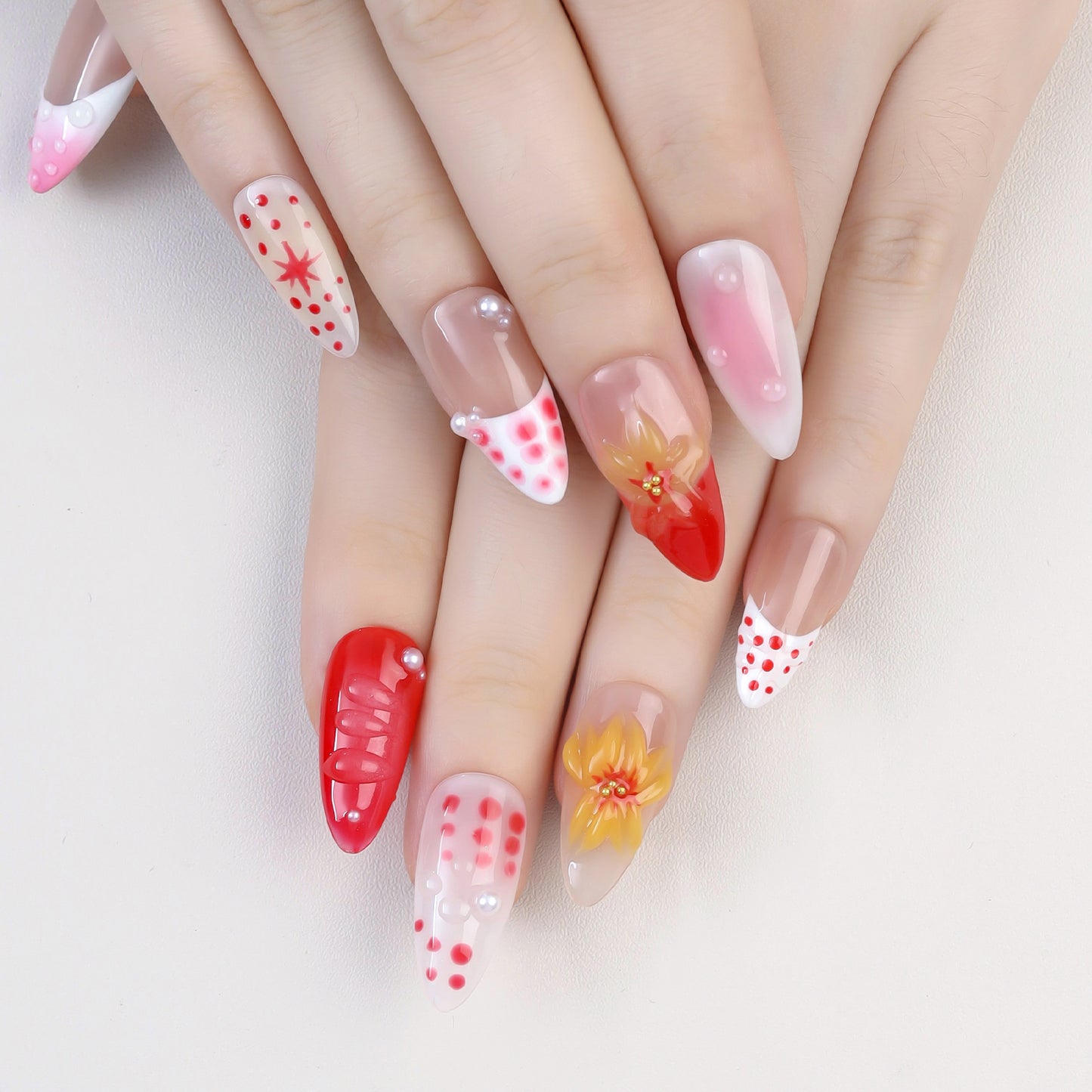 Hot Sale High Quality 3D Acrylic Almond Shape Embossed Design Artificial Fingernails Full Coverage Press-on Nails Nails NAILOOK