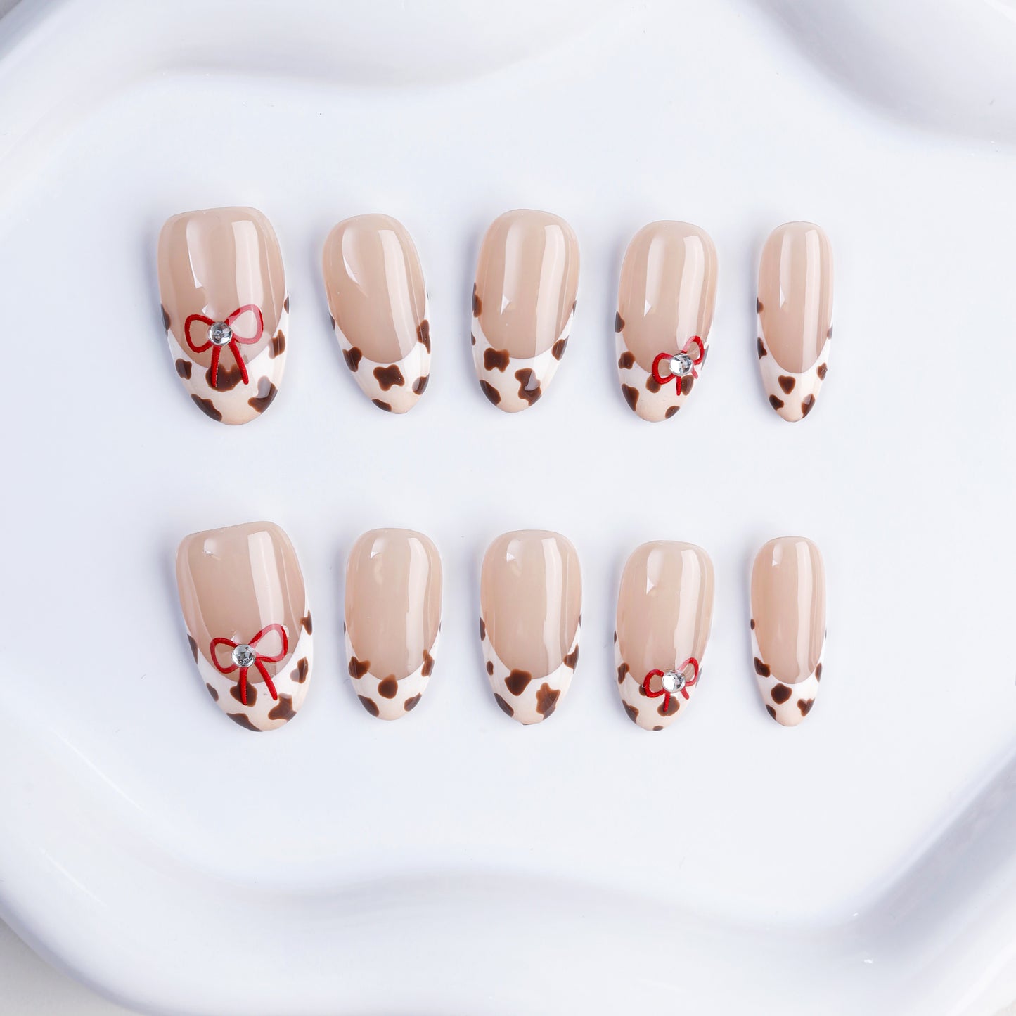 Wholesale Short Medium Almond Leopard Print French Fake Nails Handmade Press-on Acrylic False Nails Soft Artificial Fingernails