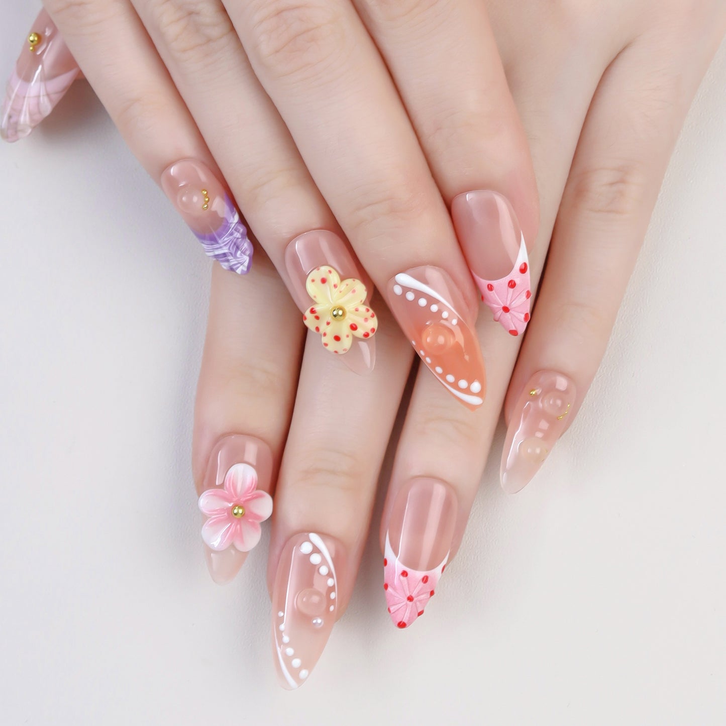Handmade 3D Flower Design Acrylic False Nails Hot Sale Wholesale Press on Faux Ongles Artificial Fingernails for Women