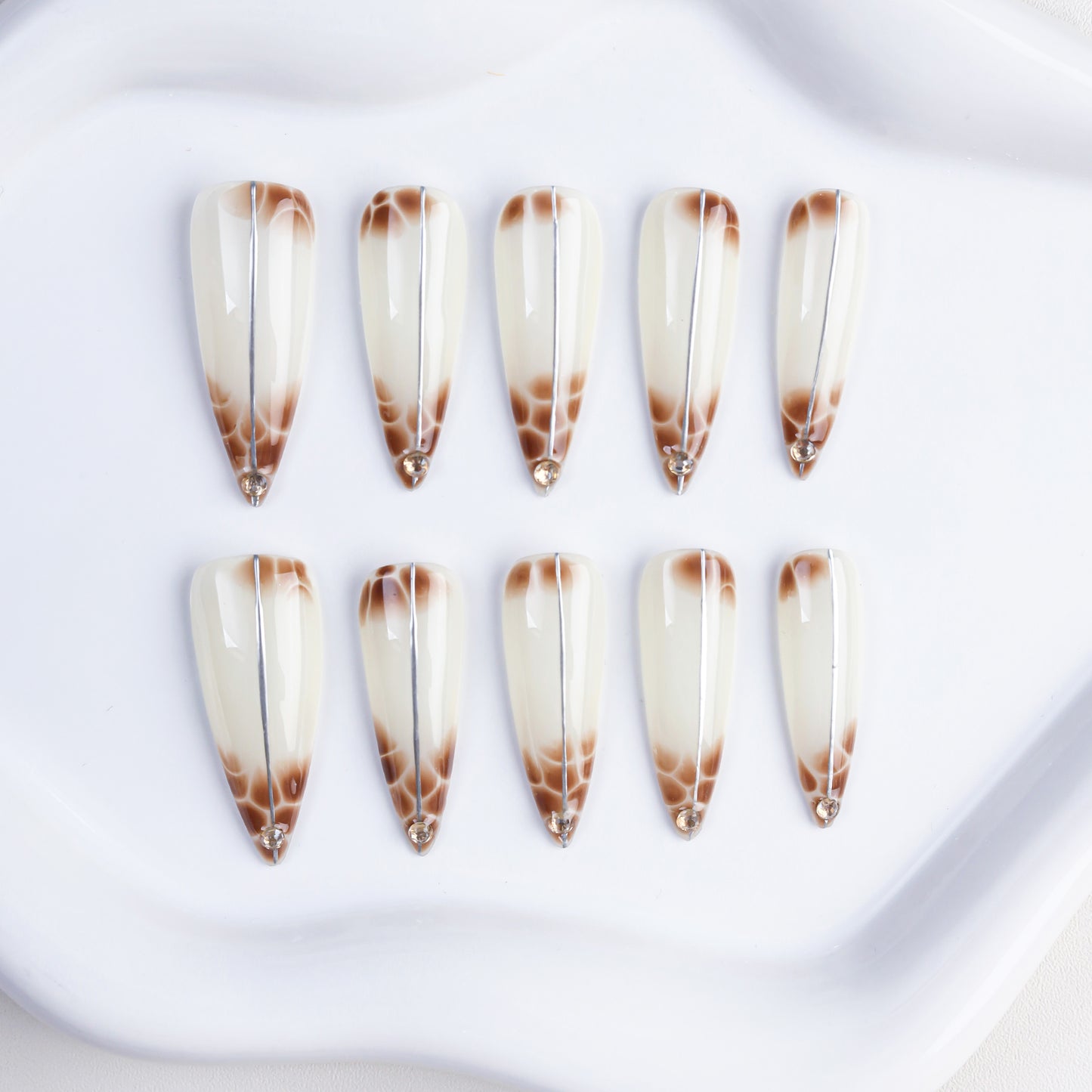 Unique Design Long Handmade Custom Acrylic Press on Nails Wholesale False Nails Artificial Fingernails with Rhinestone