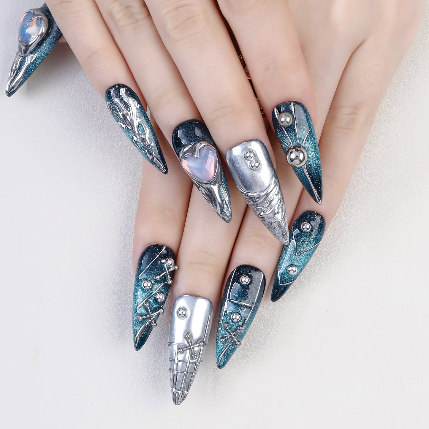 Fashion Printing Handmade False Nails Press on Nails Y2K Stiletto Style Artificial Fingernails Nail Art With With Rhinestones