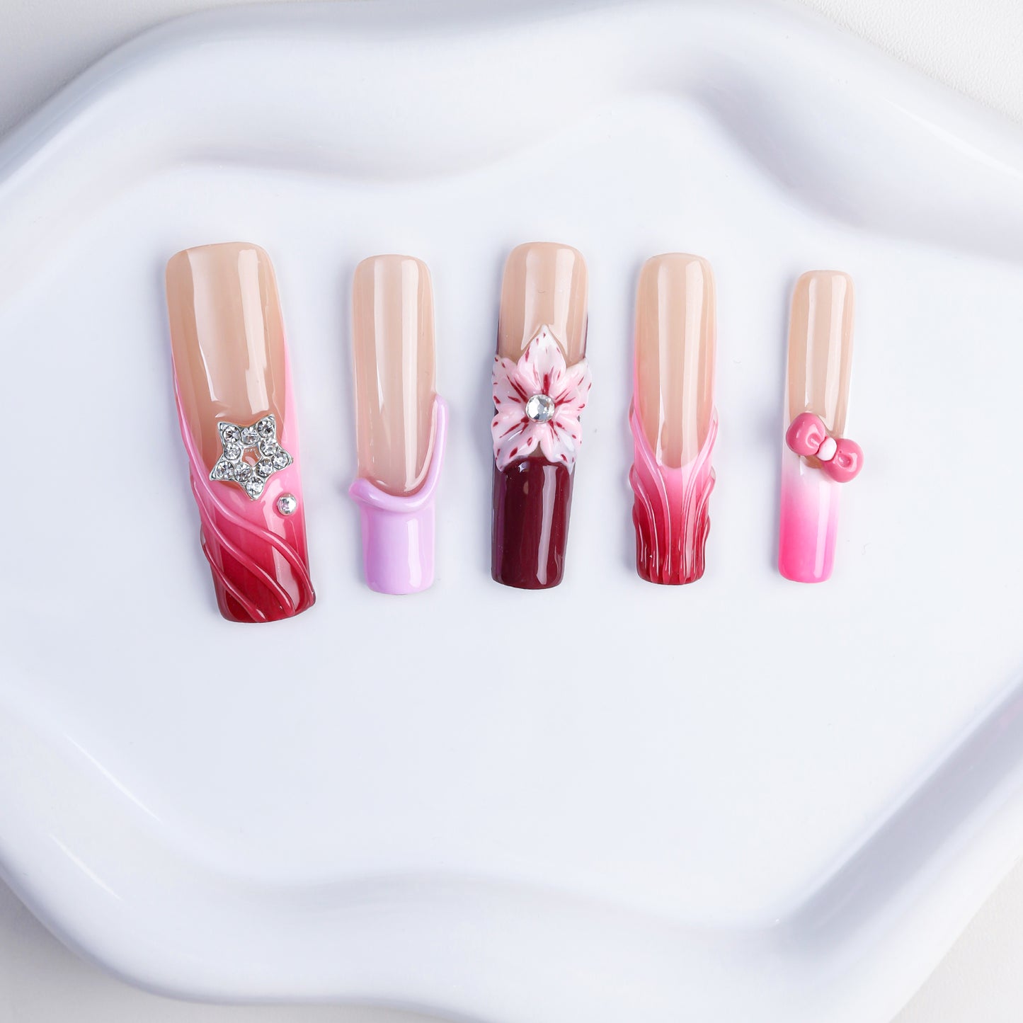 Wholesale High Quality Fashionable Artificial French Press Nails Luxury Super Long Square Glitter False Nail 10pcs Fingers