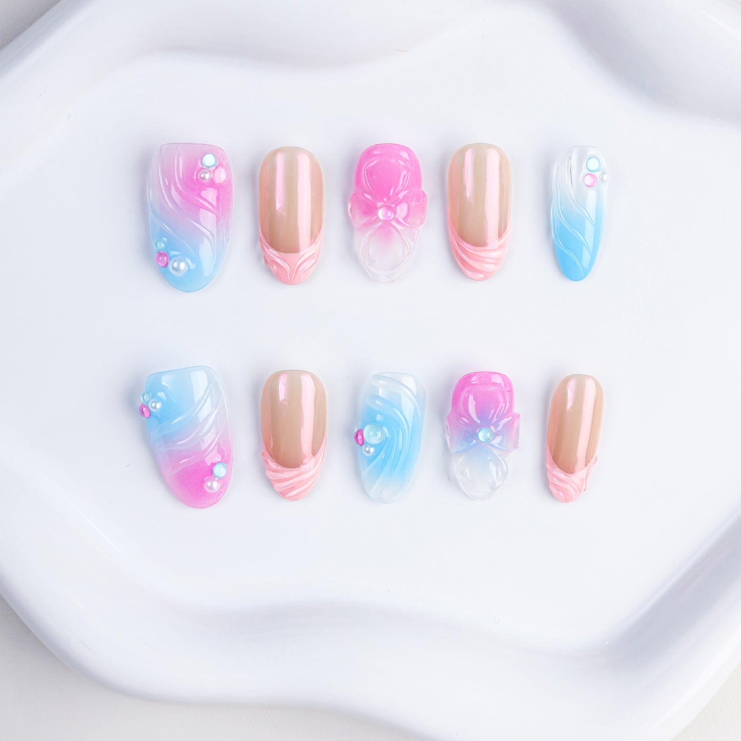 Custom Hot Sale 3D Flower Handmade Acrylic Nails Press on High Quality Full Cover Reusable Fake False Nails