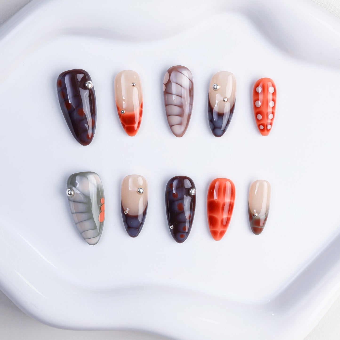 Wholesale High Quality Gel Wear Nail Punk Y2K Almond Colorful Blooming Black Panting False Nails Handmade Press for Finger