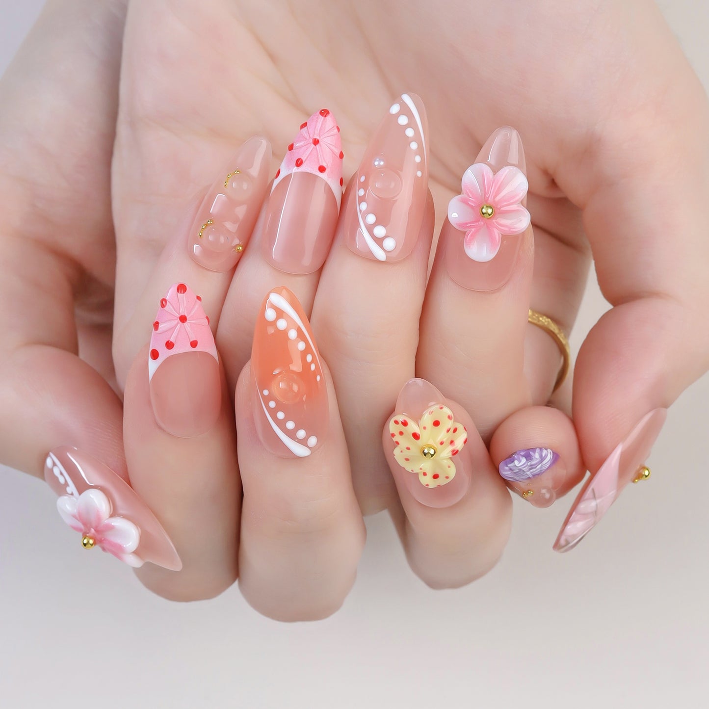 Handmade 3D Flower Design Acrylic False Nails Hot Sale Wholesale Press on Faux Ongles Artificial Fingernails for Women