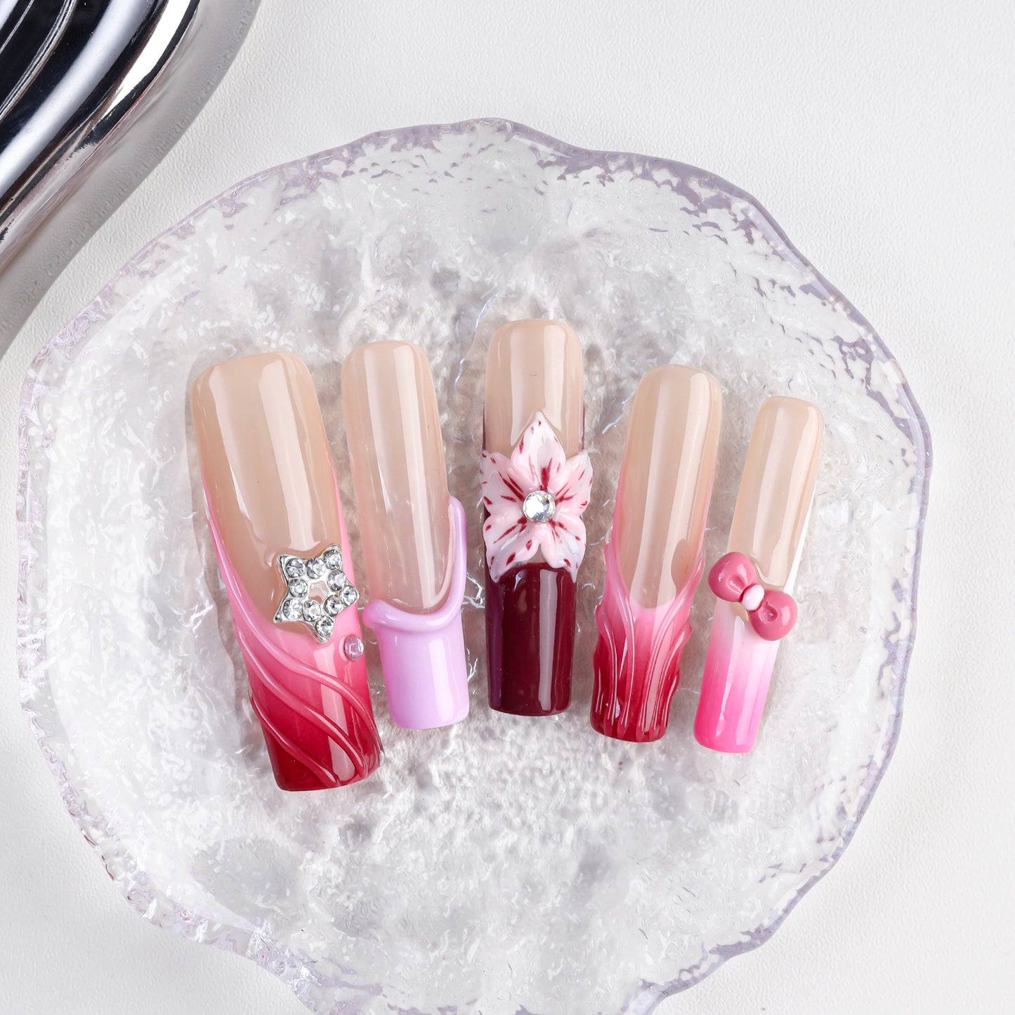 Wholesale High Quality Fashionable Artificial French Press Nails Luxury Super Long Square Glitter False Nail 10pcs Fingers