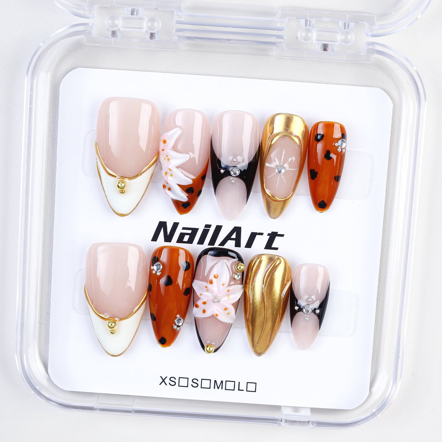 High Quality Custom 3D Flower Design Handmade Acrylic Full Cover Press-On Fake Nails Unique Faux Ongles Ready-Made Finger 10PCS