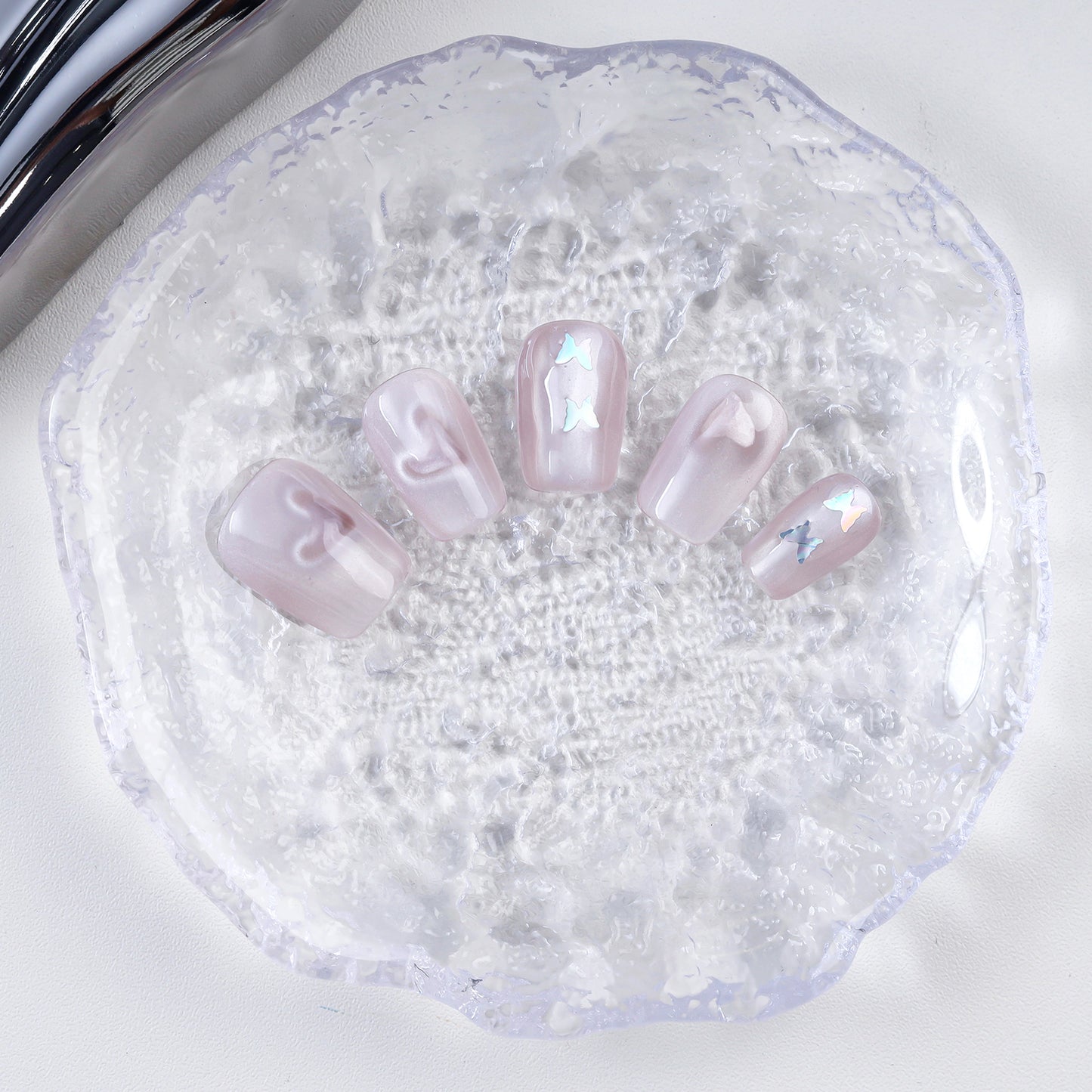 New Design Luxury Pink Heart Cat-eye French Design Full Cover Custom Nails Coffin Almond Press on Nails Wholesale False Nails