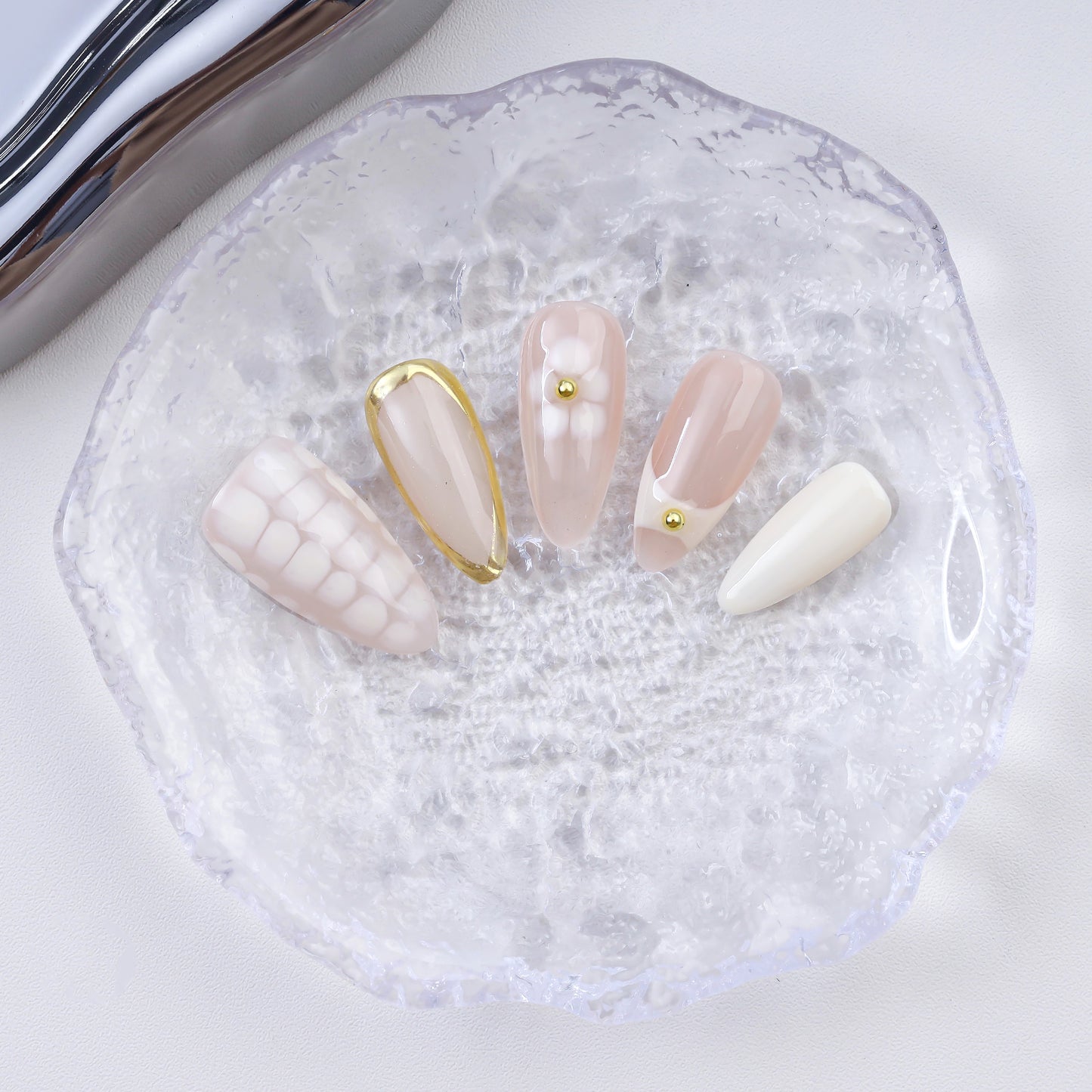 Handmade High-End Full Cover Pre-designed Checkerboard Floral Design Acrylic Press Fingernails 10pcs Artificial False Nail