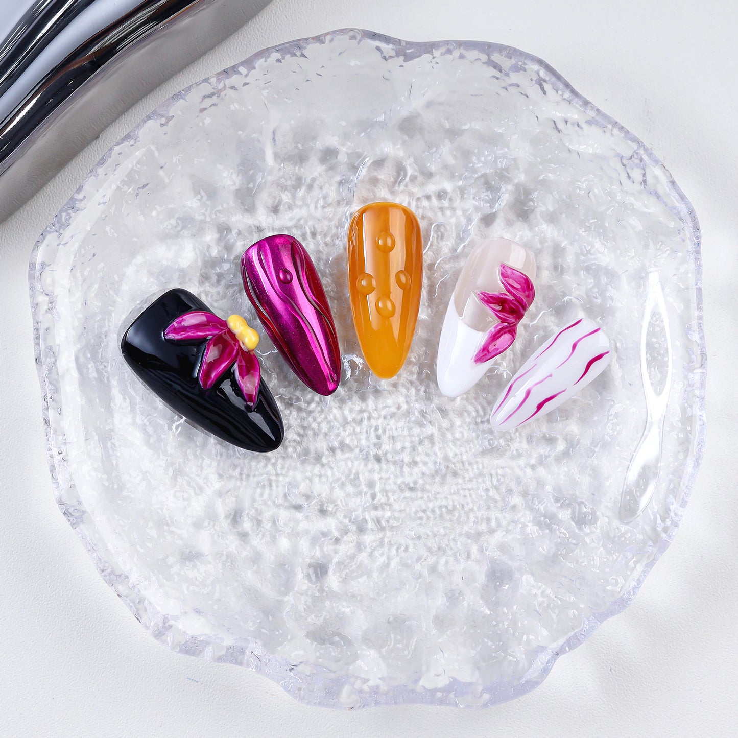 New 3d Carving Star Flower Handmade Artificial Fingernails False Acrylic Press on Nails Art Wholesale with Design