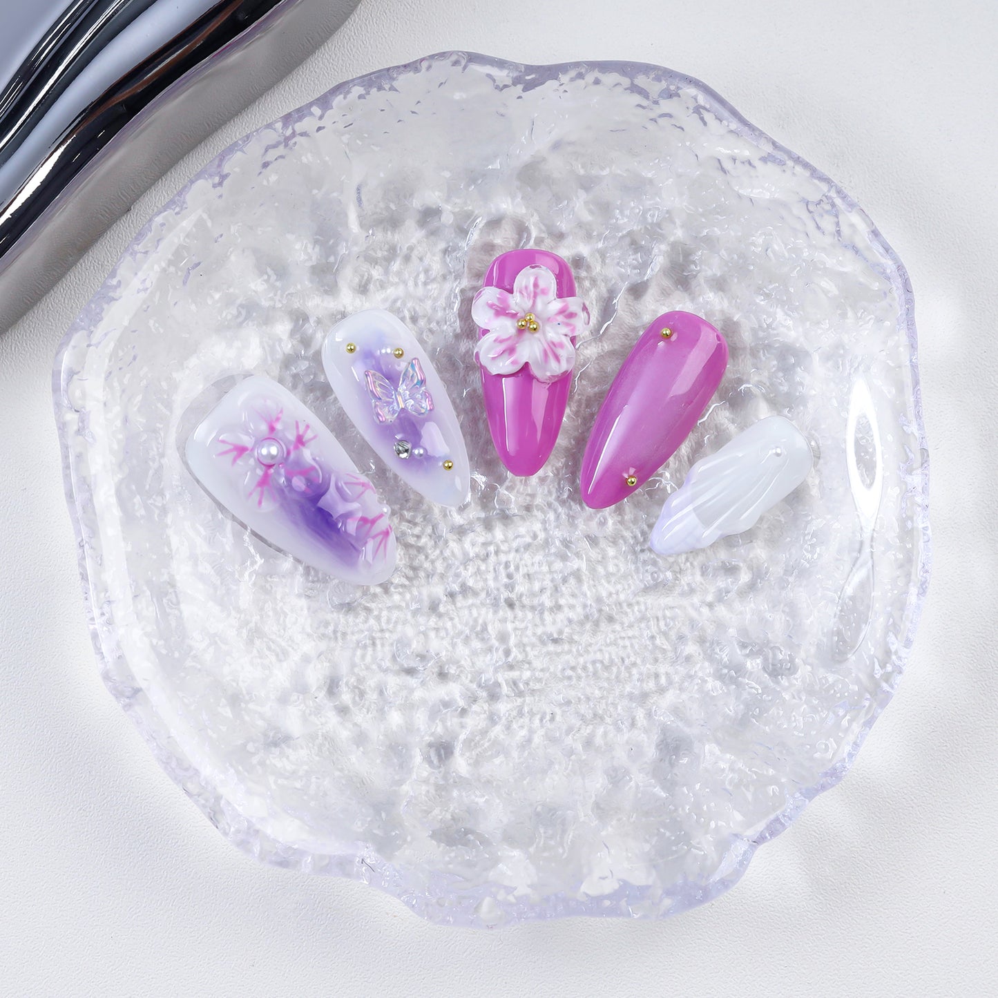 Diy Flower Relief Design Handmade 3d Almond Press on Nails Reusable Acrylic Nails Press on Artificial Fingernails