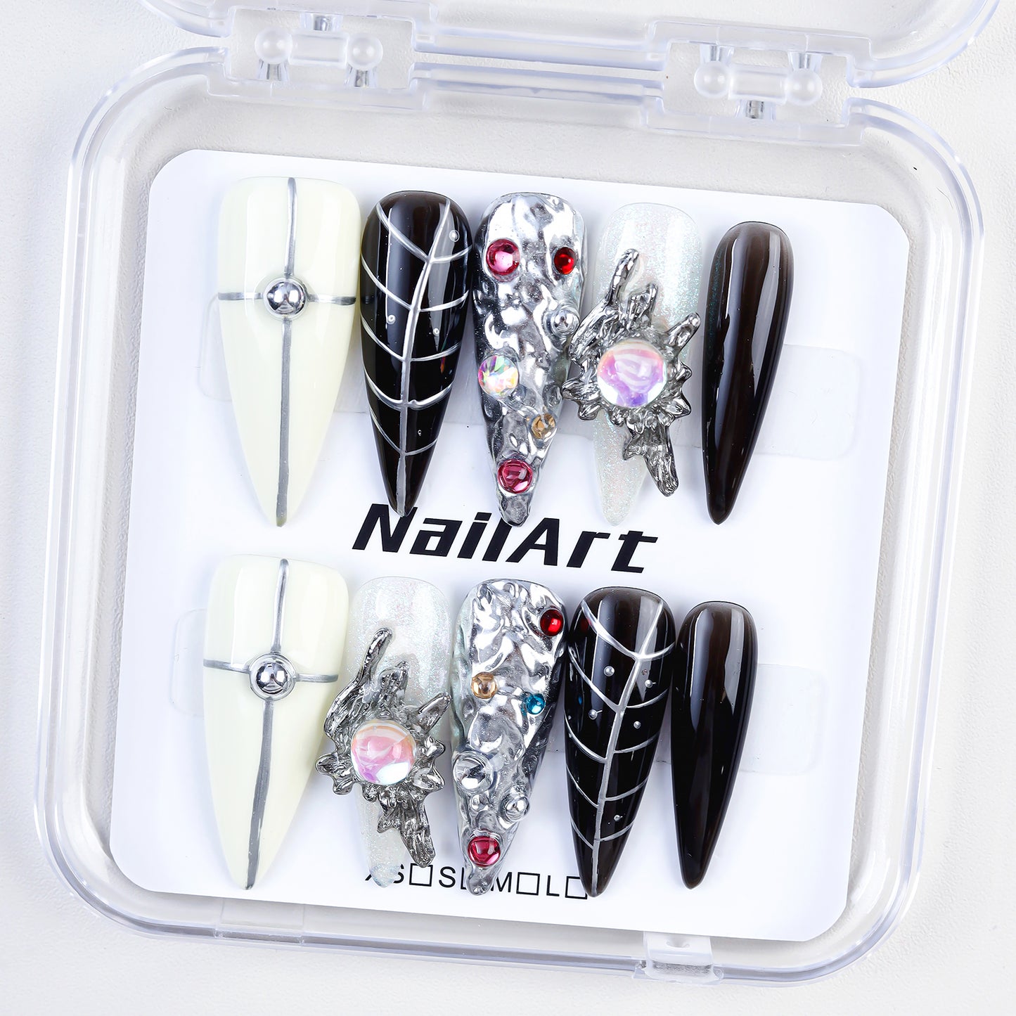 Custom Gothic Handmade Press Nails Full Cover Artificial Fingernails 3D Pink Luxury Stiletto Y2k Metallic Pre-designed 10pcs