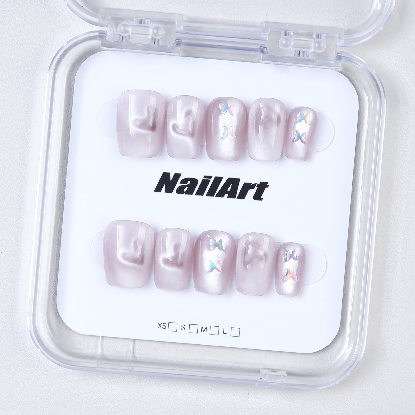 New Design Luxury Pink Heart Cat-eye French Design Full Cover Custom Nails Coffin Almond Press on Nails Wholesale False Nails