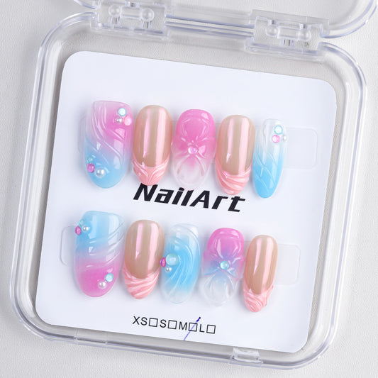 Custom Hot Sale 3D Flower Handmade Acrylic Nails Press on High Quality Full Cover Reusable Fake False Nails