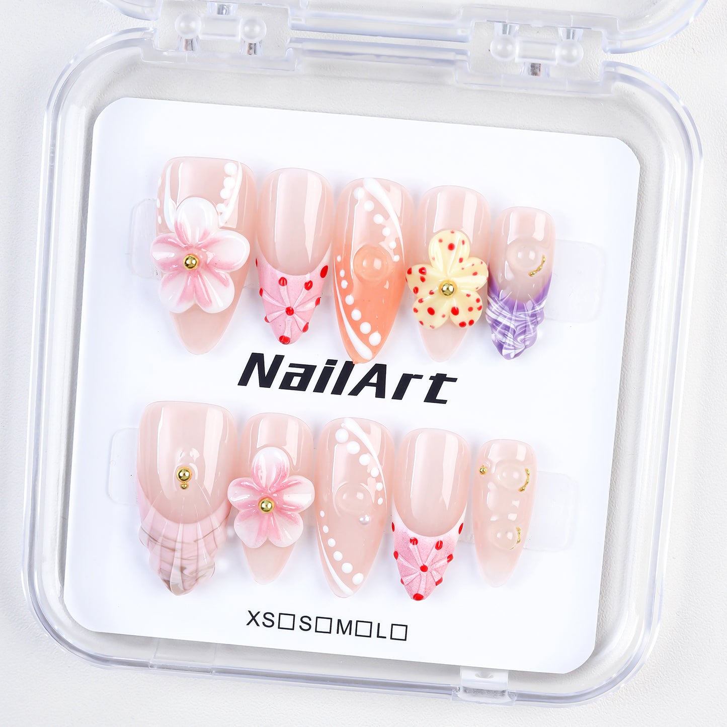 Handmade 3D Flower Design Acrylic False Nails Hot Sale Wholesale Press on Faux Ongles Artificial Fingernails for Women