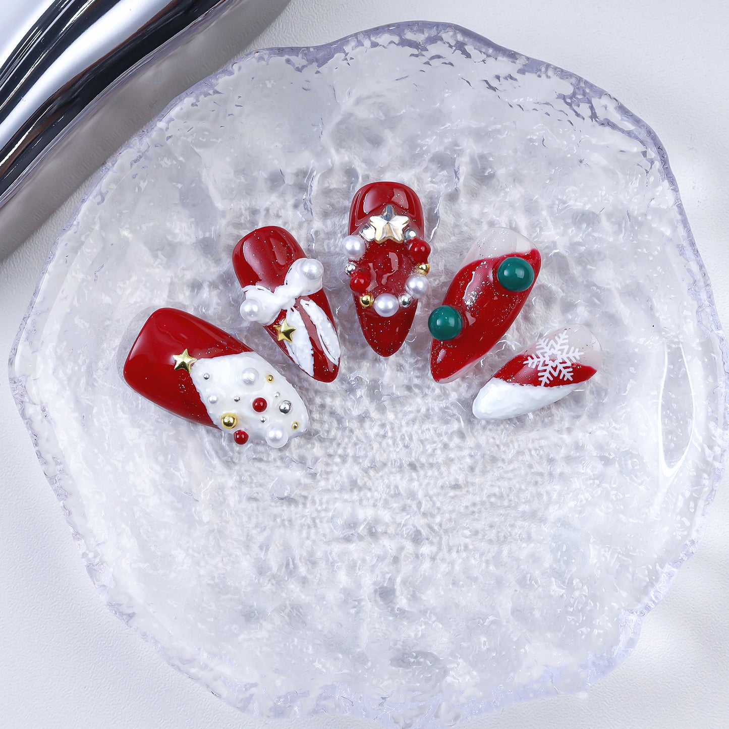 10pcs Luxury 3D Custom Christmas Handmade Press on Artificial Fingernails High Quality Fake Nails for Nail Art Party Gift