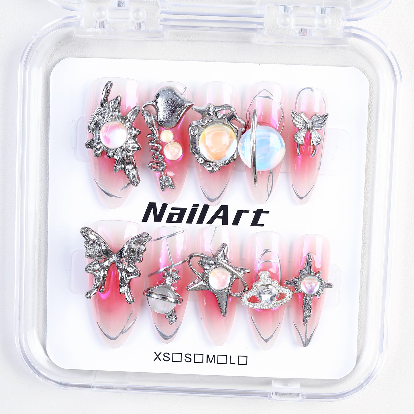 Pink Handmade Custom Thick Nails With Rhinestones Artificial Fingernails10pcs Luxury Private Label New Design Press on Nails