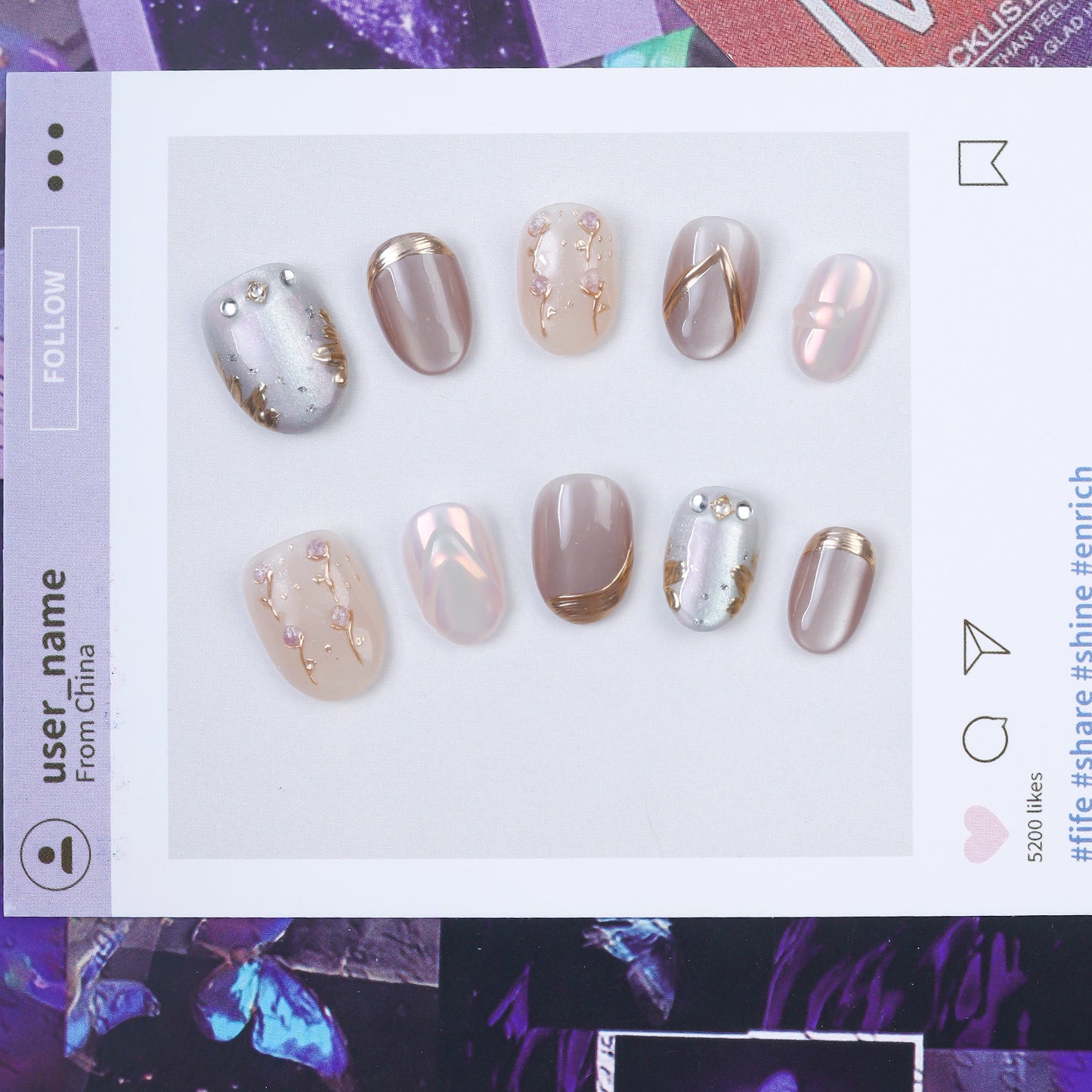 New Arrival Handmade Squoval Press-On Nails Shiny Platinum Cat Eye Design Custom for Fingers Glue