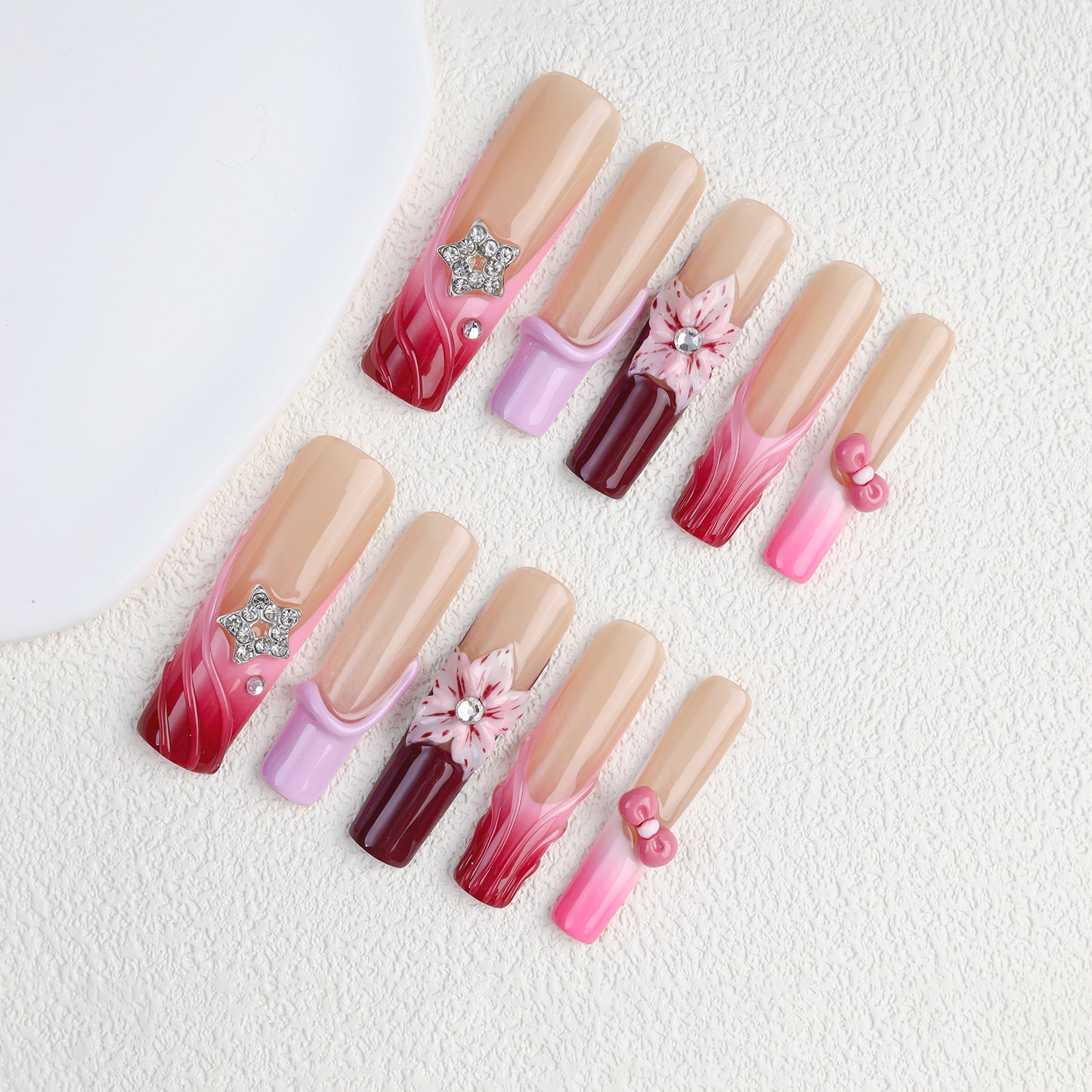 Wholesale High Quality Fashionable Artificial French Press Nails Luxury Super Long Square Glitter False Nail 10pcs Fingers