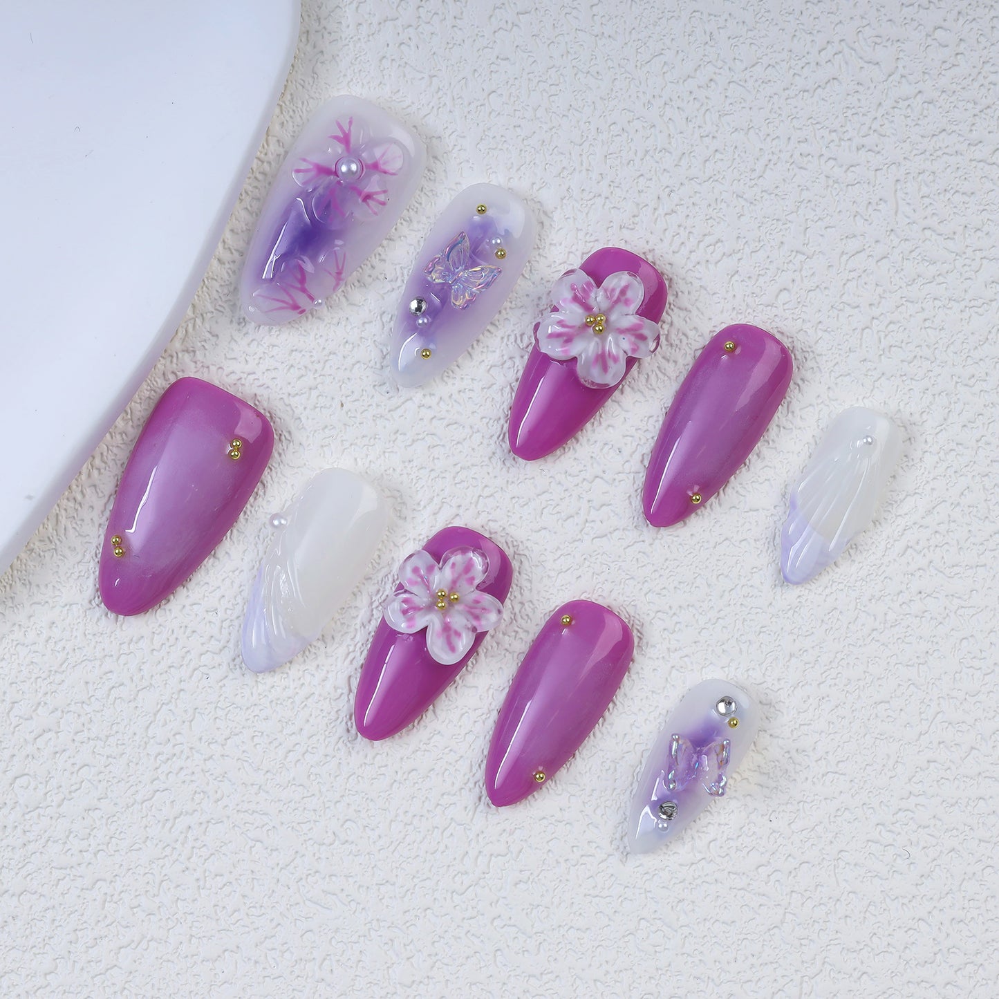Diy Flower Relief Design Handmade 3d Almond Press on Nails Reusable Acrylic Nails Press on Artificial Fingernails