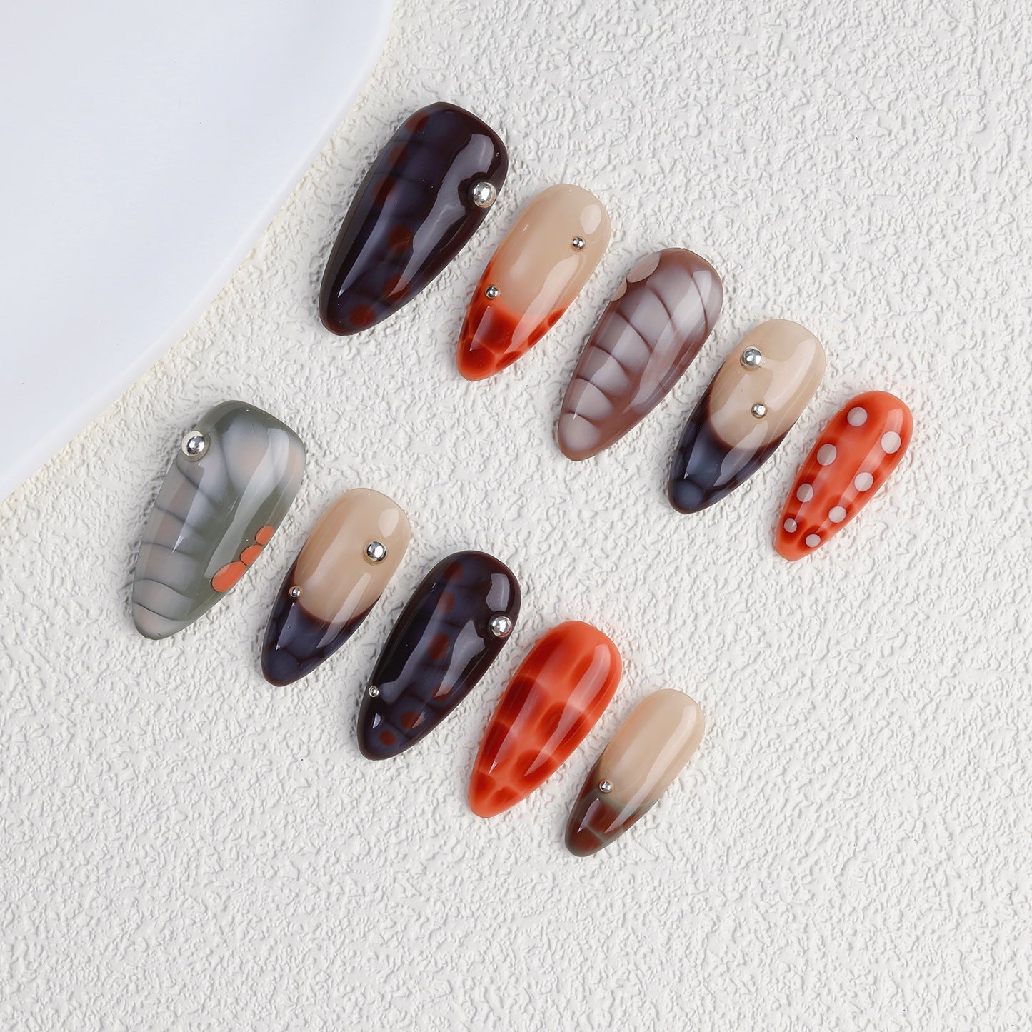 Wholesale High Quality Gel Wear Nail Punk Y2K Almond Colorful Blooming Black Panting False Nails Handmade Press for Finger