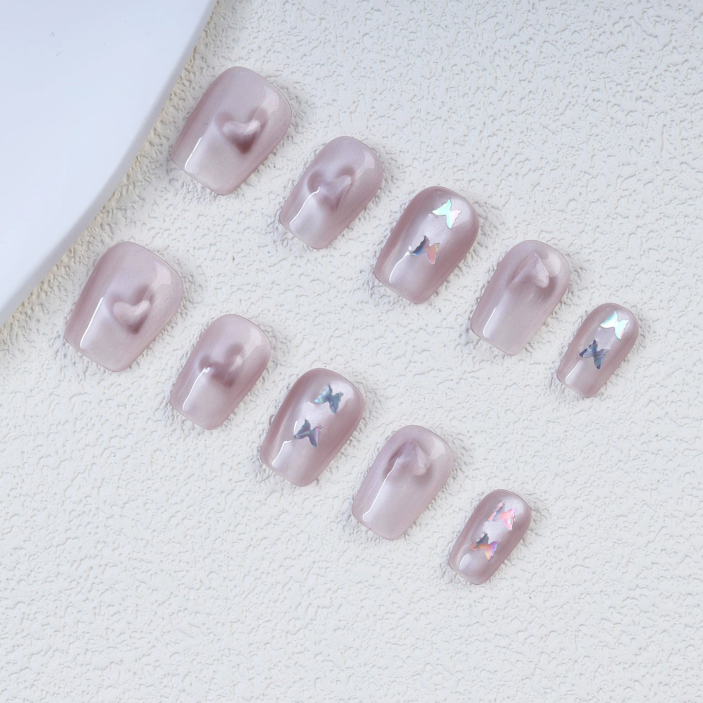 New Design Luxury Pink Heart Cat-eye French Design Full Cover Custom Nails Coffin Almond Press on Nails Wholesale False Nails